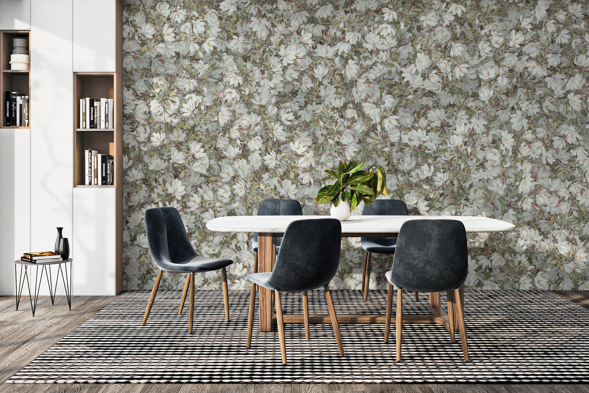 Magnolia flower wallpaper mural with soft tones
