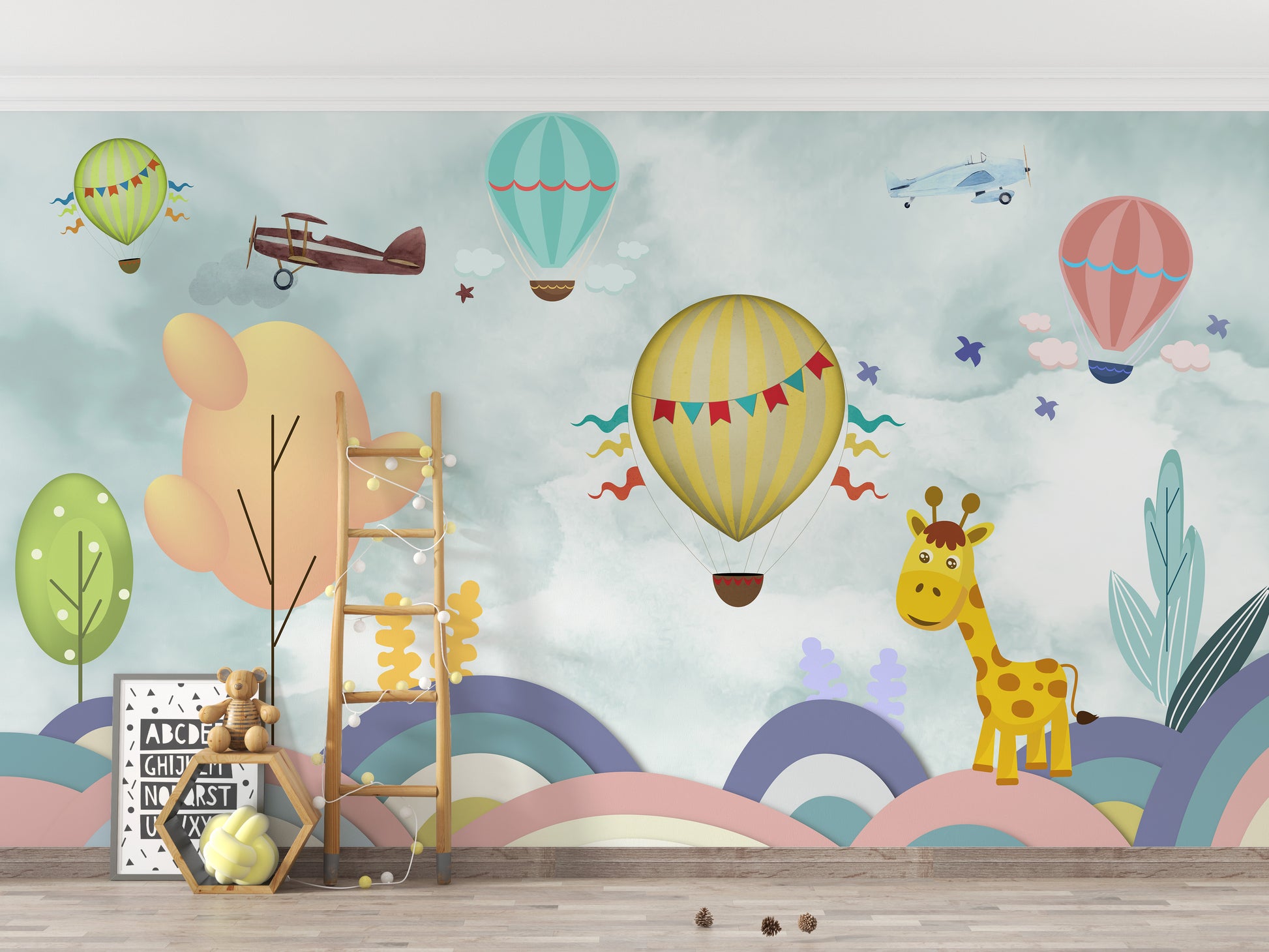 Fun Hot Air Balloon Cartoon Mural
