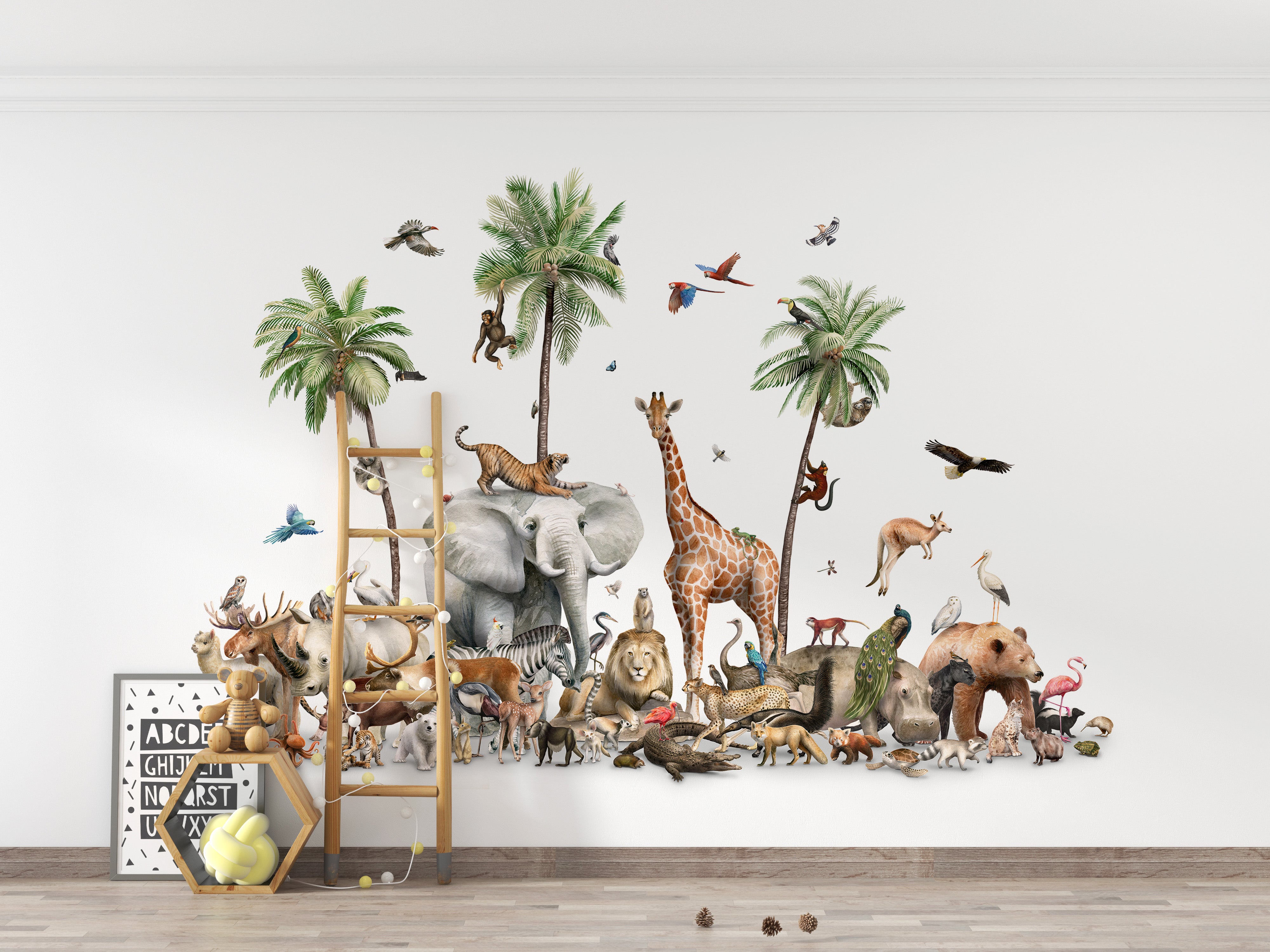 Jungle Safari Animal Birds Wallpaper Mural - Giffywalls