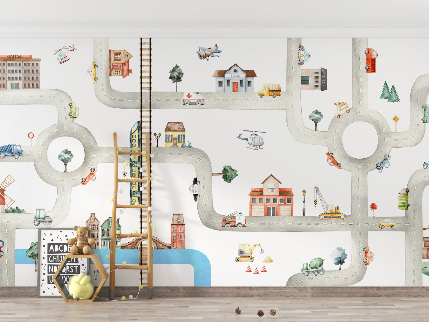 City of Vehicles Wallpaper for Kids Room