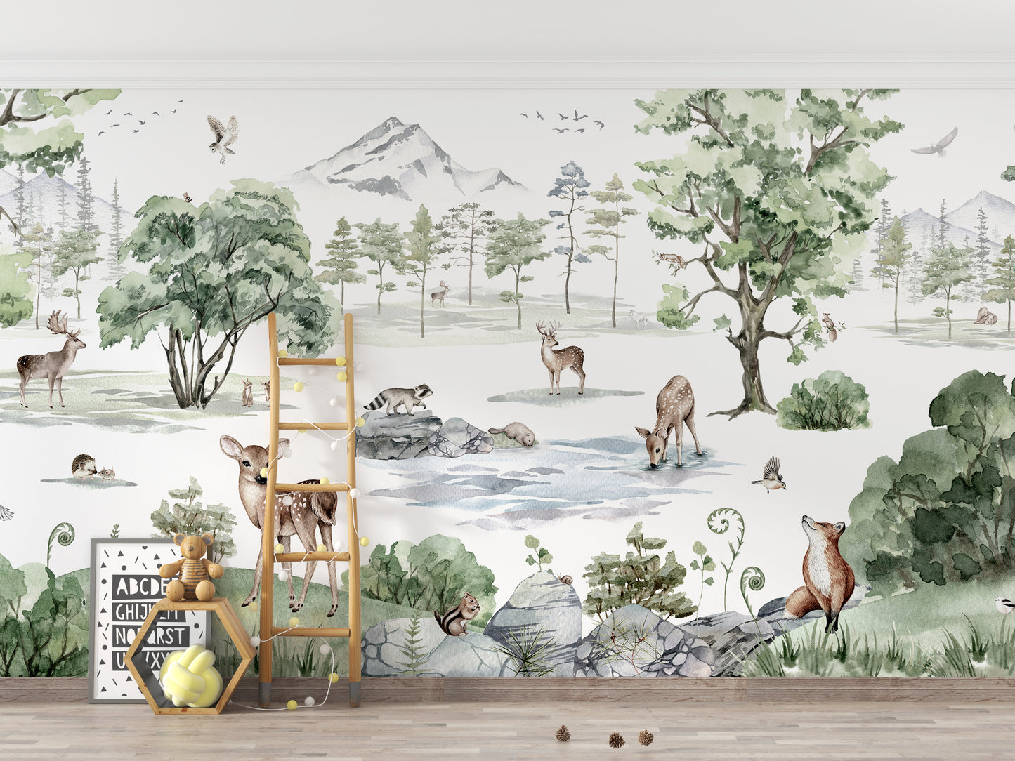 Watercolor Deer winter Forest Animals Wallpaper - Giffywalls