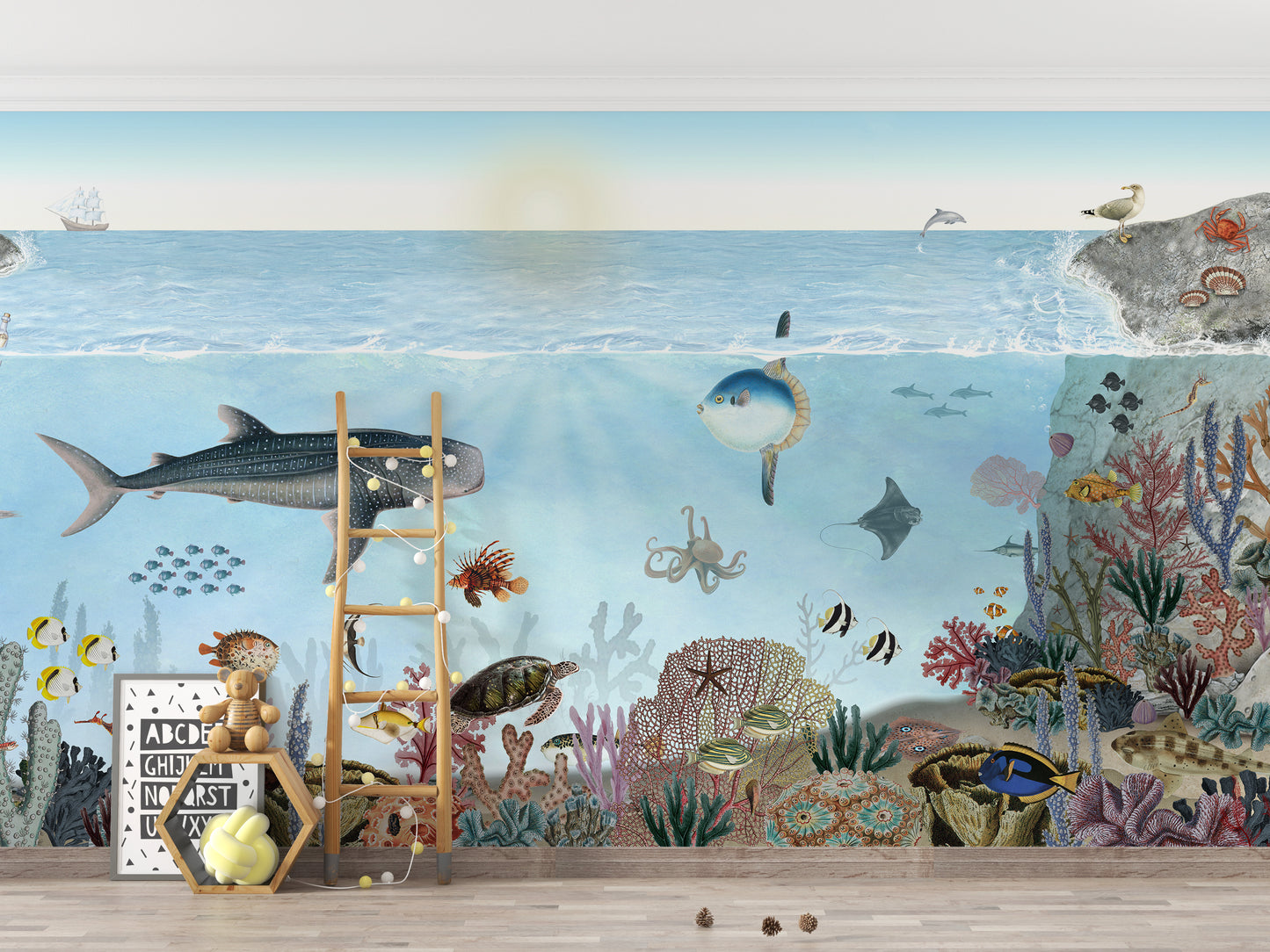 Whale shark and coral reef Ocean Lookbook mural wallpaper