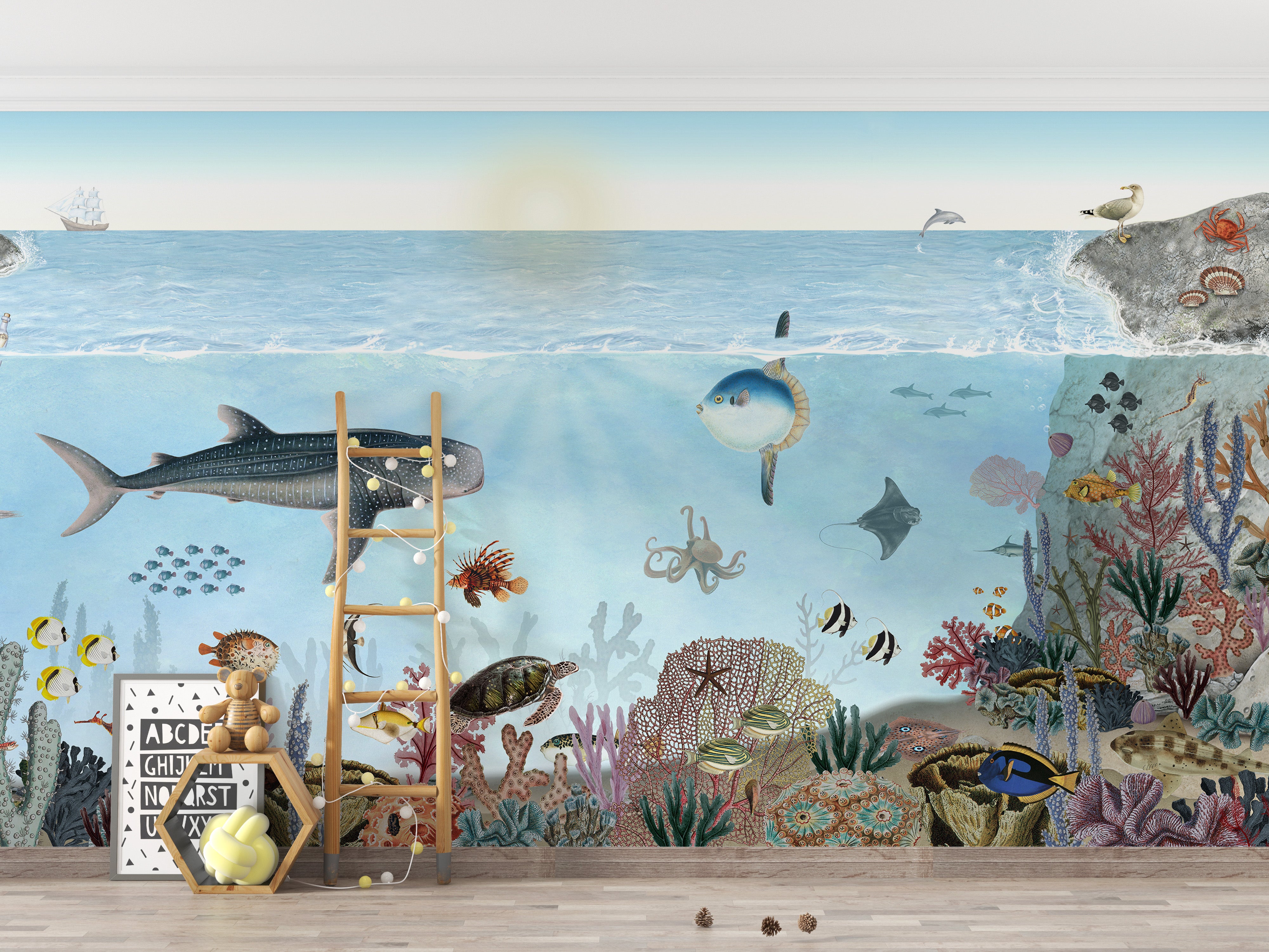 Whale shark and coral reef Ocean Lookbook mural wallpaper