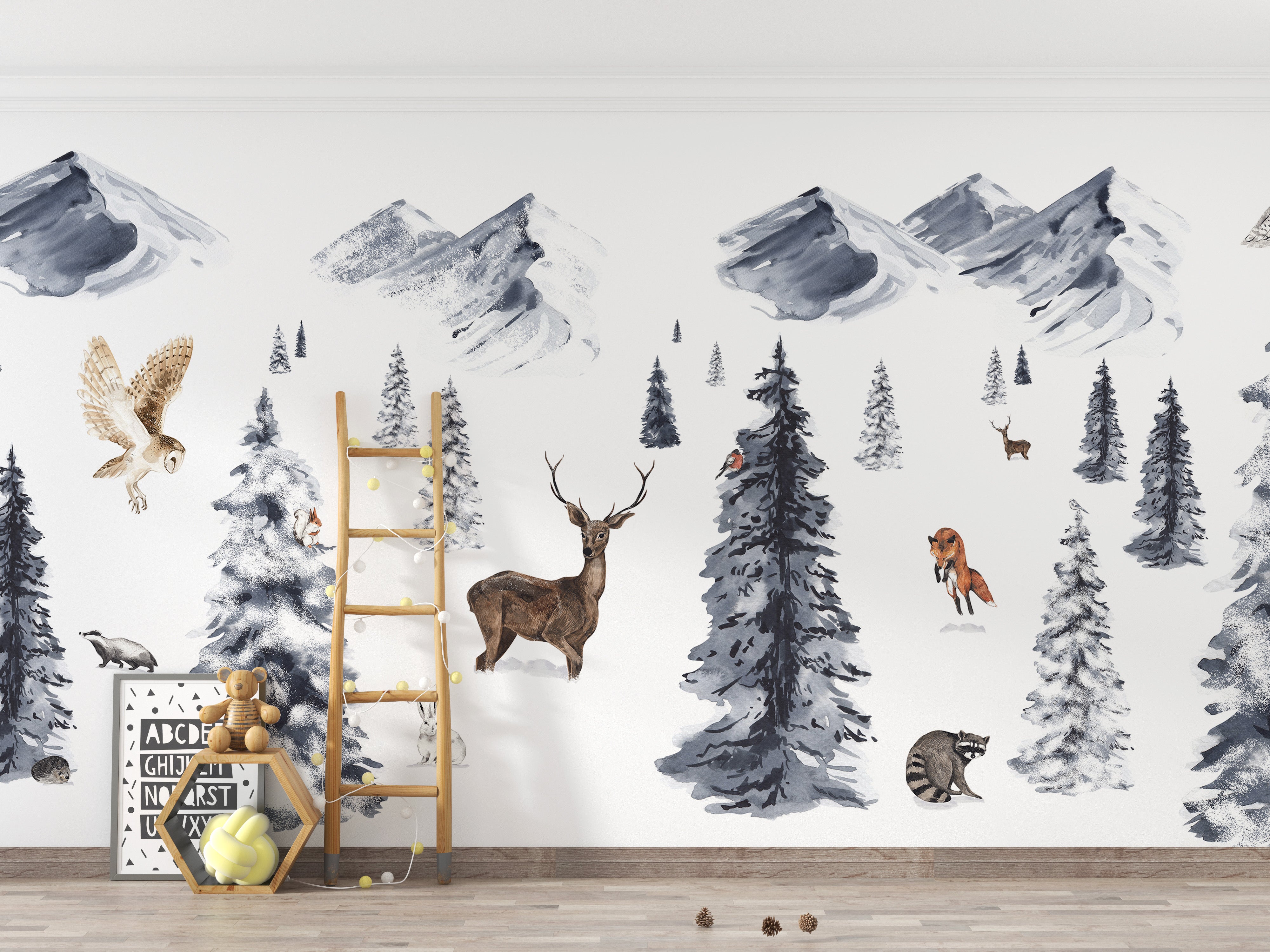 Winter wonderland wallpaper featuring wildlife and trees