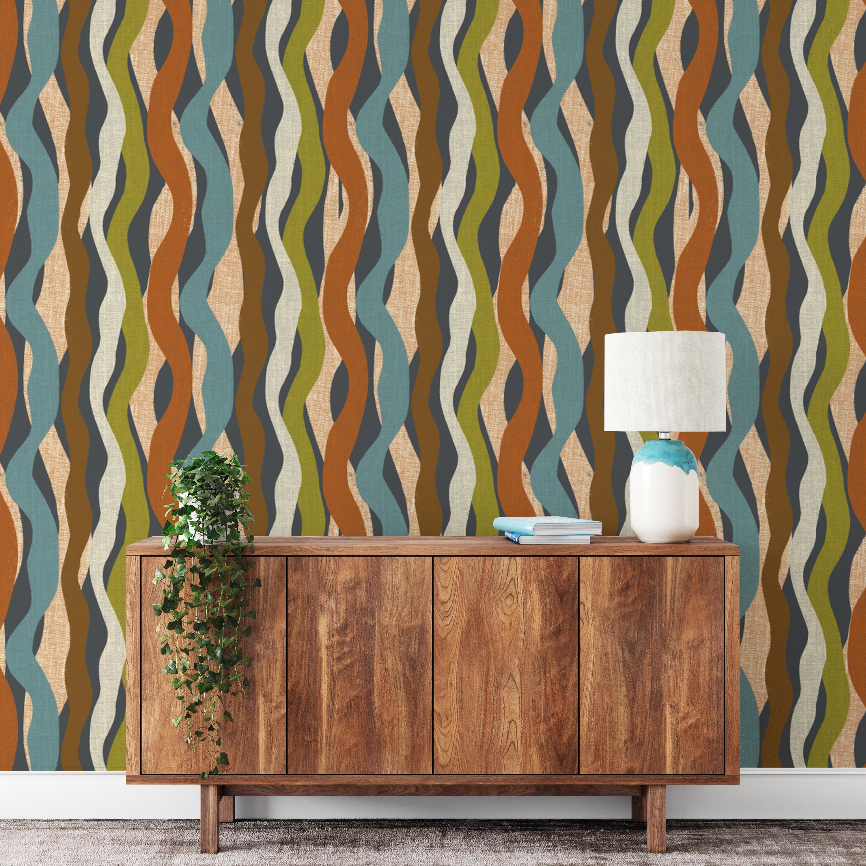 Create depth with Textured Organic Stripe Waves Wallpaper