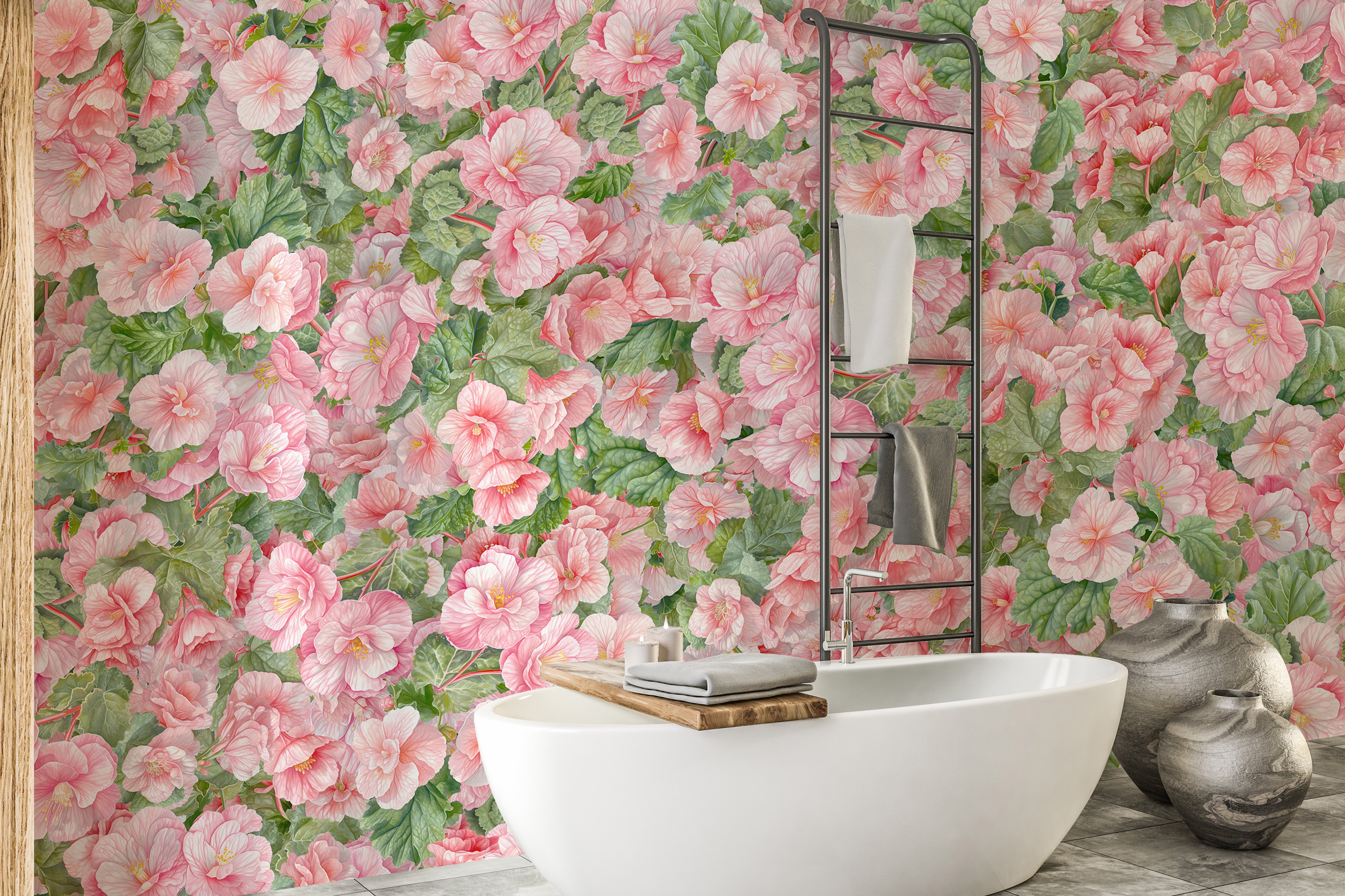 Vibrant pink begonia mural patterns
