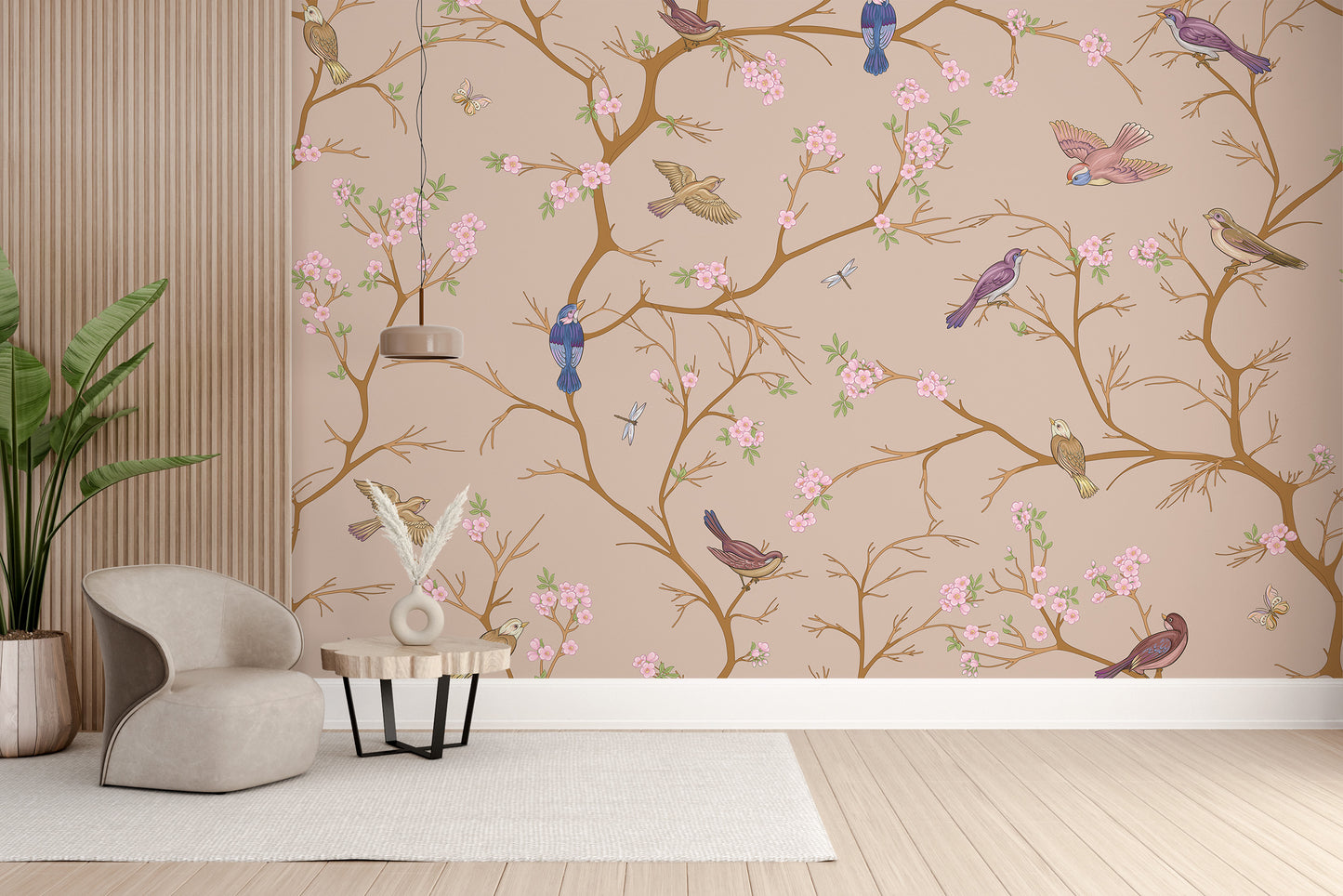 Beige Chinoiserie Wallpaper Mural