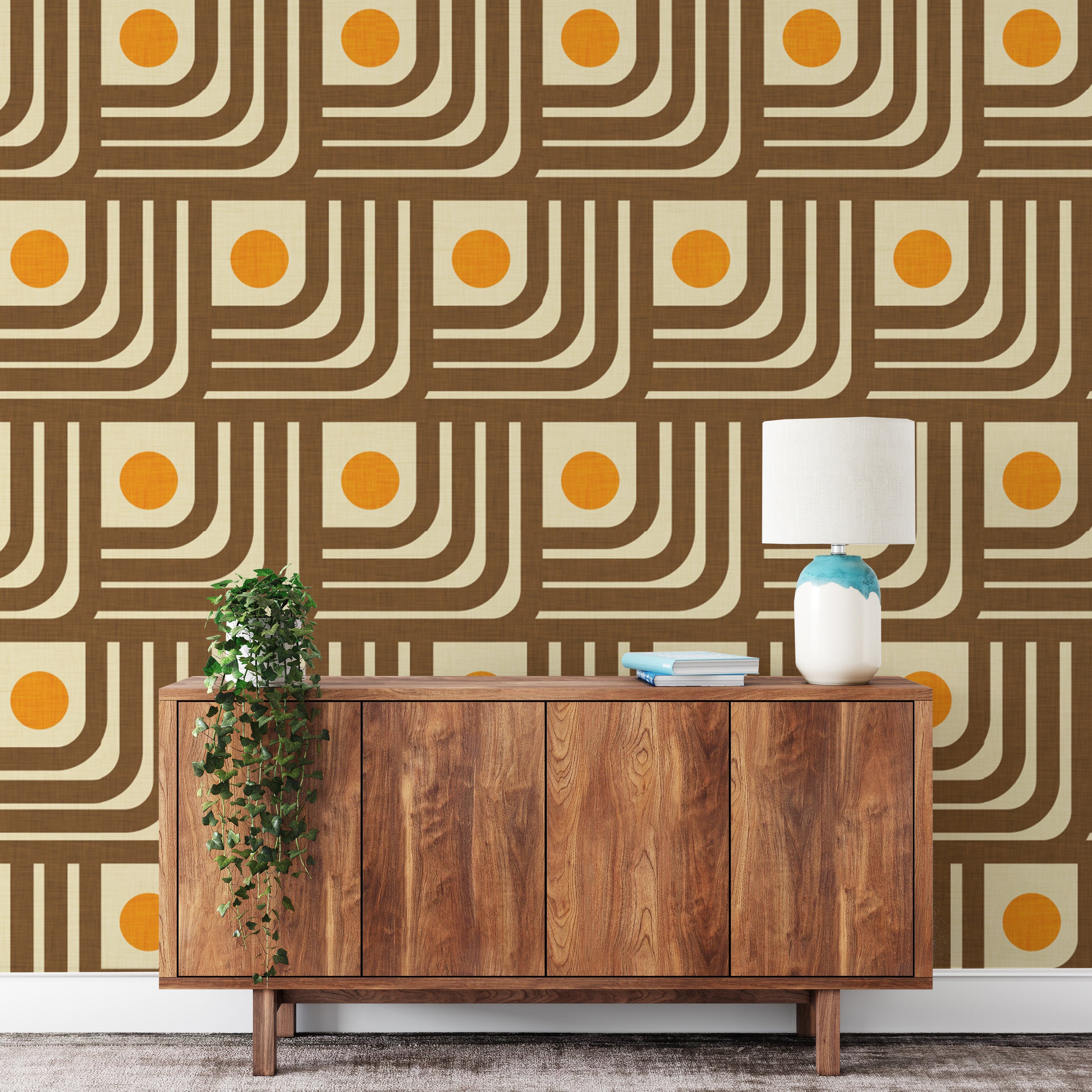 Brown and orange 70s Curve Lines Wallpaper