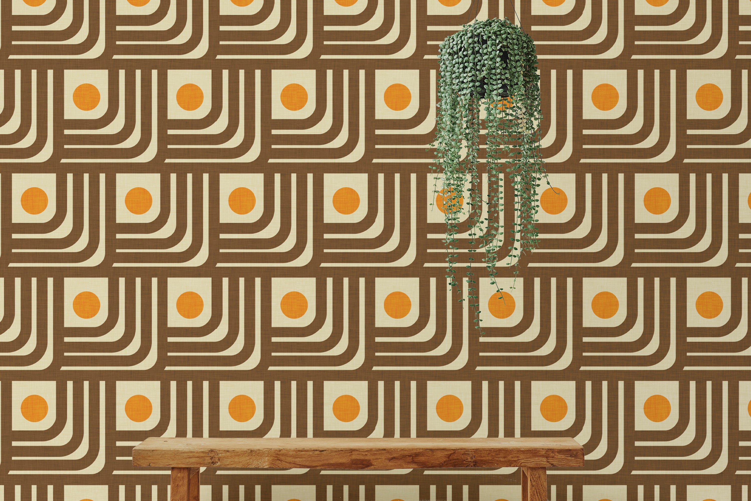 70s-inspired Curve Lines Brown Orange Wallpaper