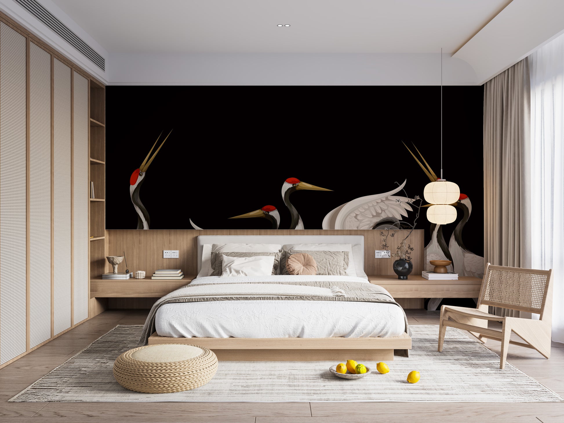 Refined Japanese white cranes wall mural