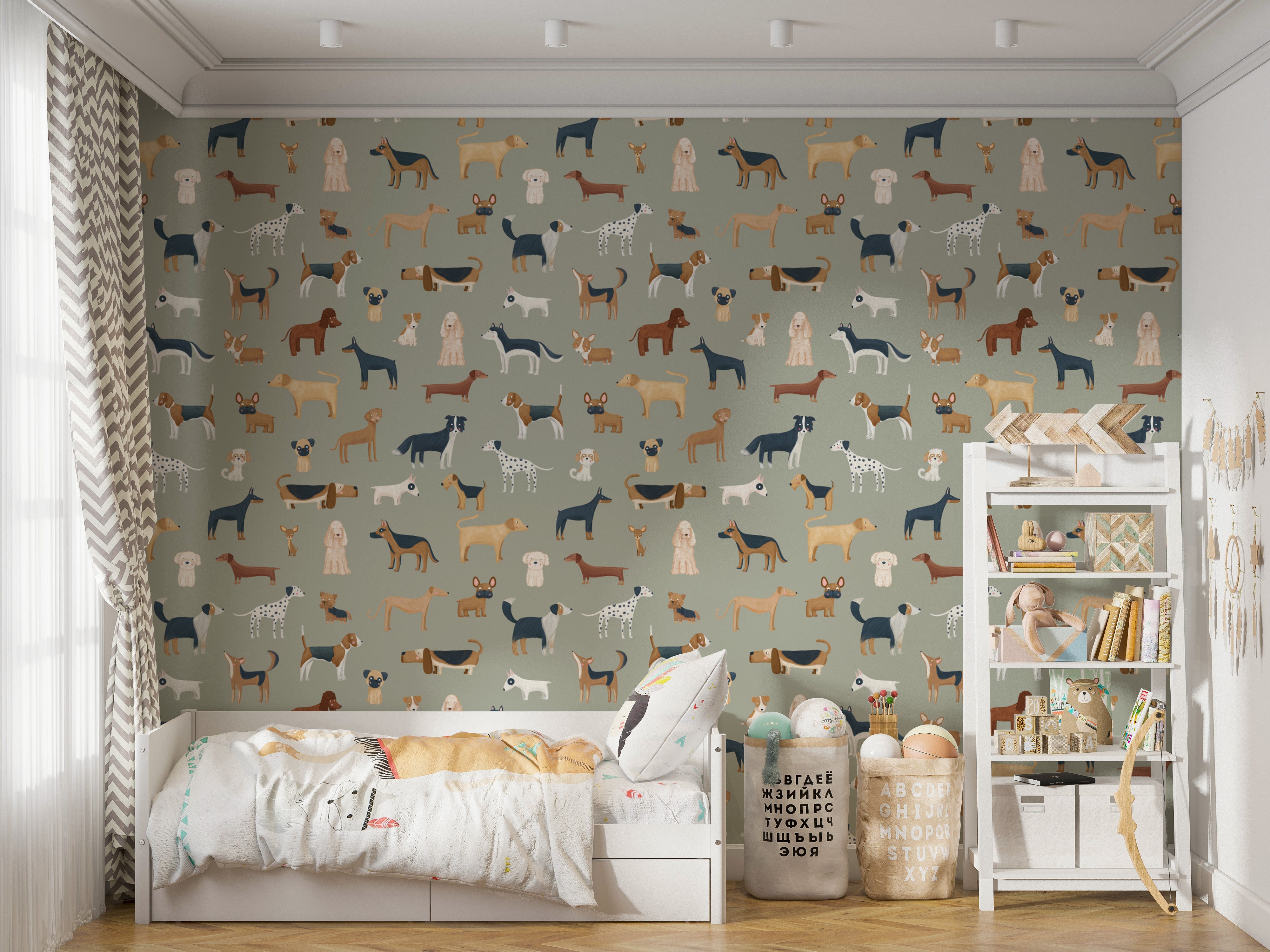 Adorable dog wallpaper for kids' rooms
