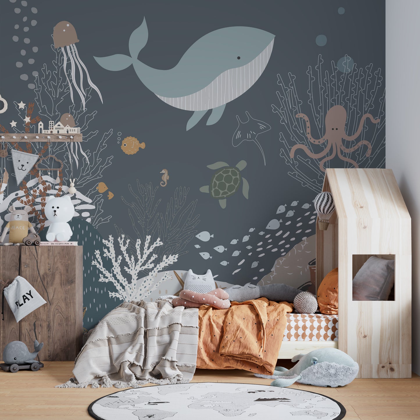 Underwater aqua-themed wallpaper mural
