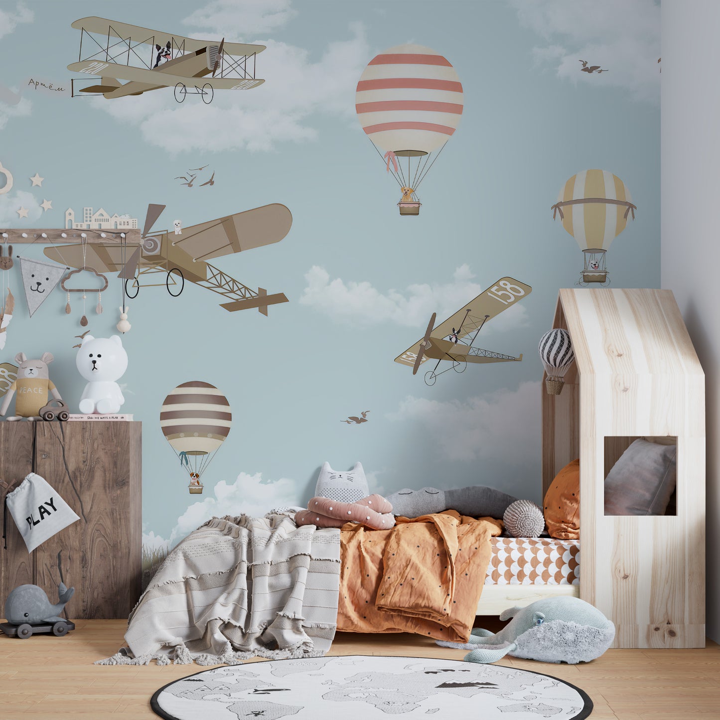 Hot Air Balloons & Planes Fun land Wallpaper Murals