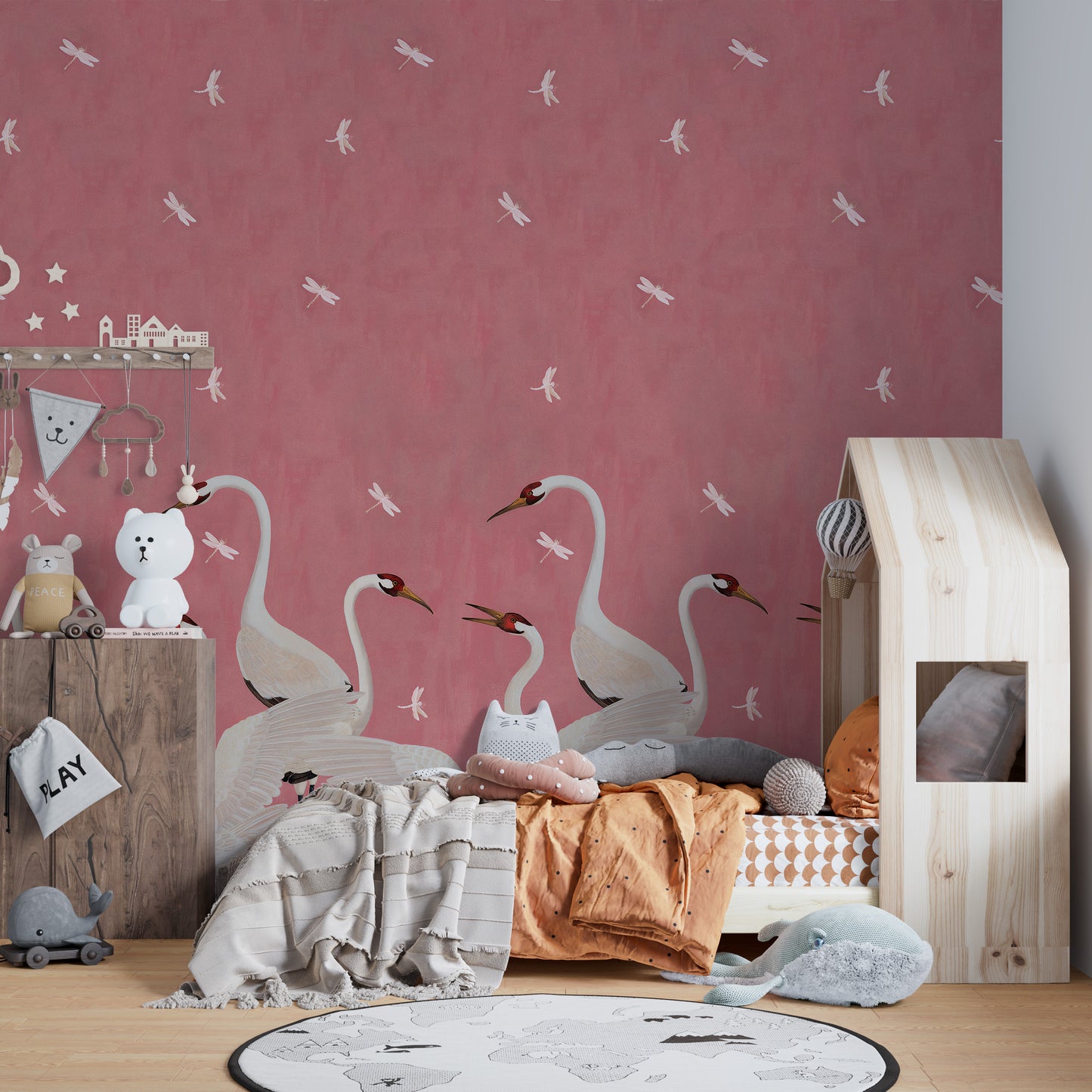 Majestic Pink Cranes Wallpaper Murals - Giffywalls