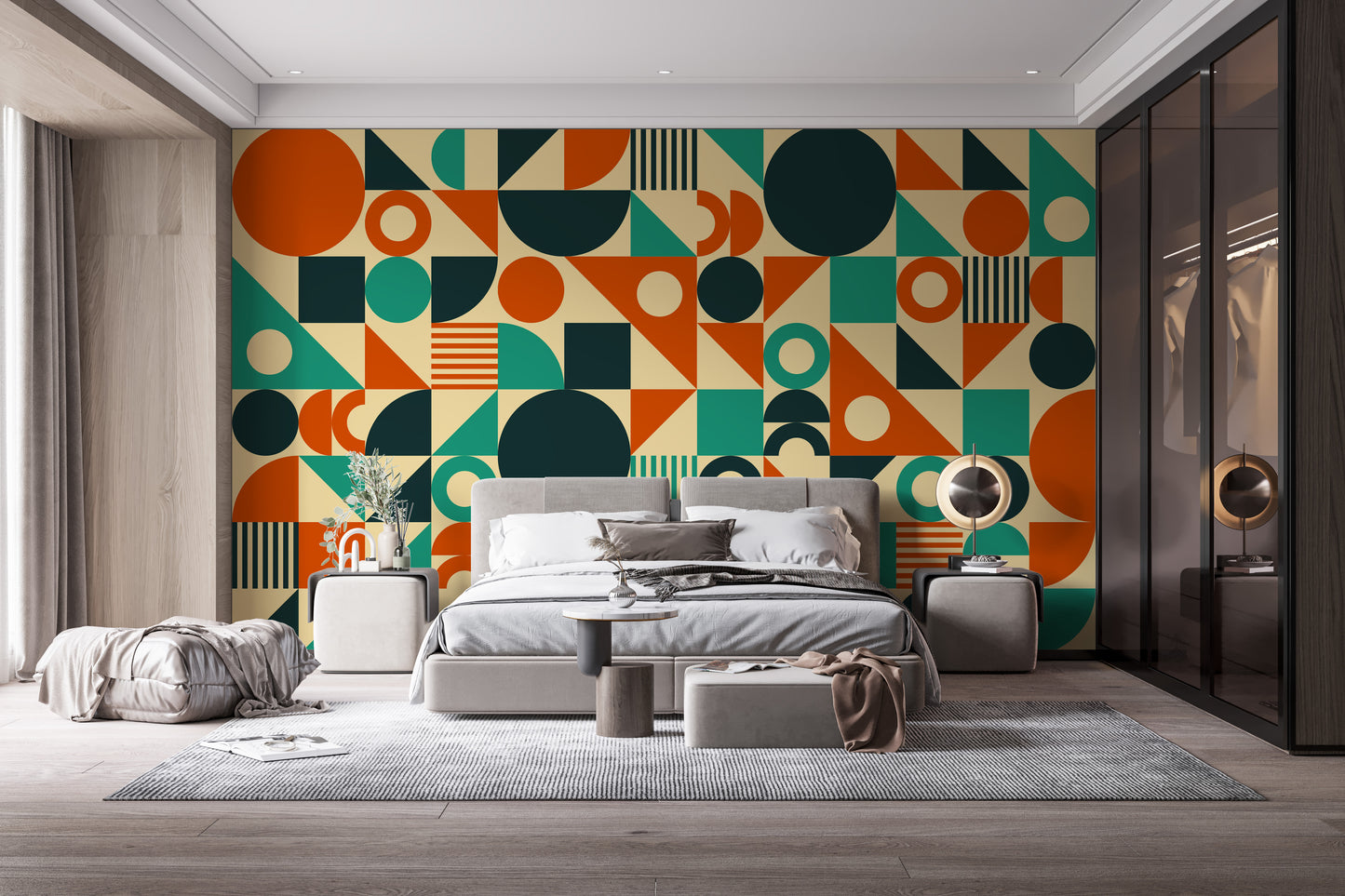 Orange & Green Mid Century Wallpaper Murals