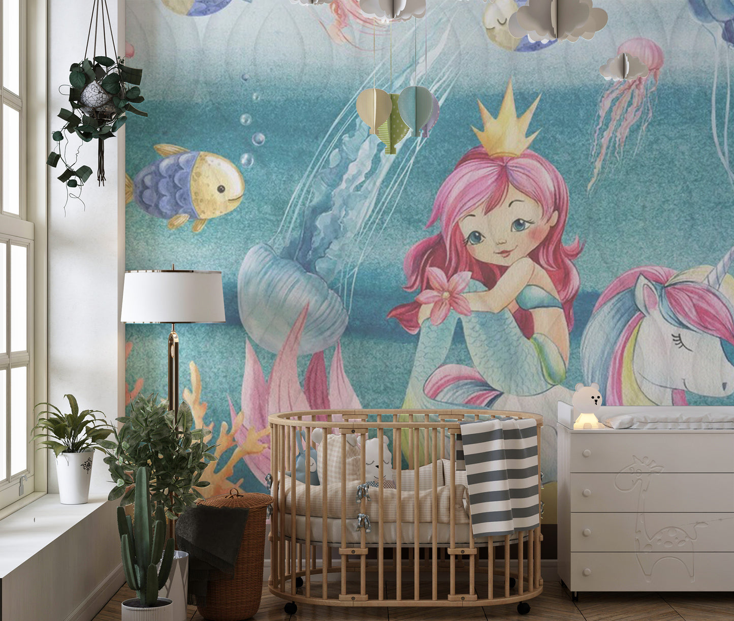 Mermaid and unicorn kids wallpaper design
