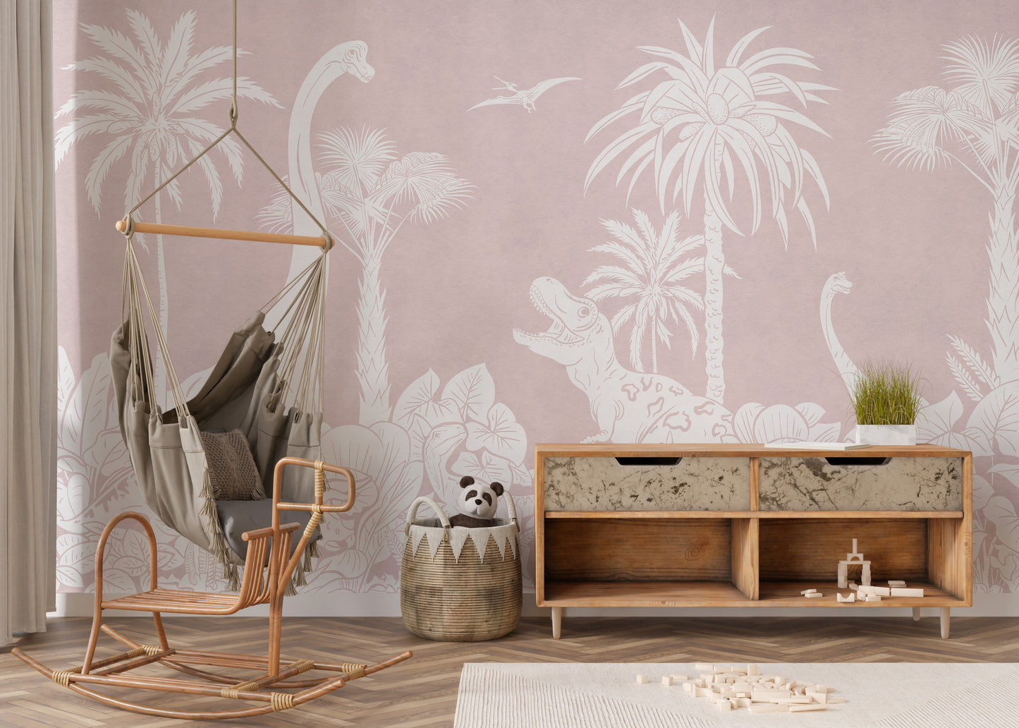 Monochrome Dino Pink Wall Mural