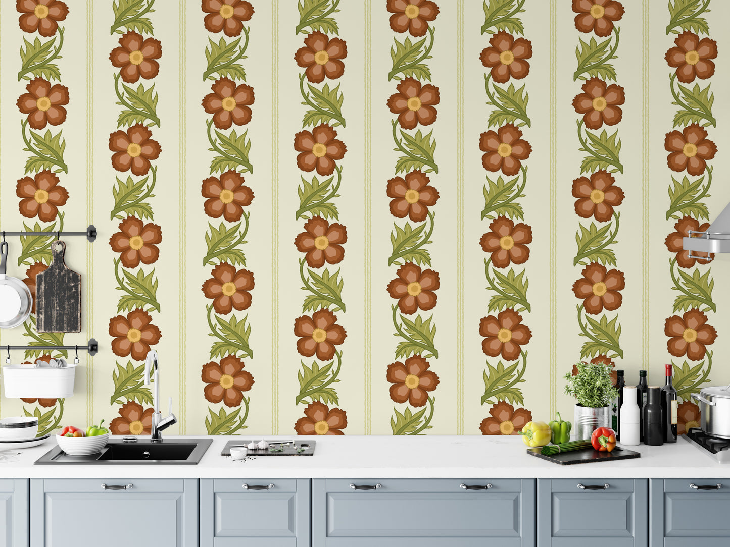 Floral Stripe Red Wallpaper - Giffywalls