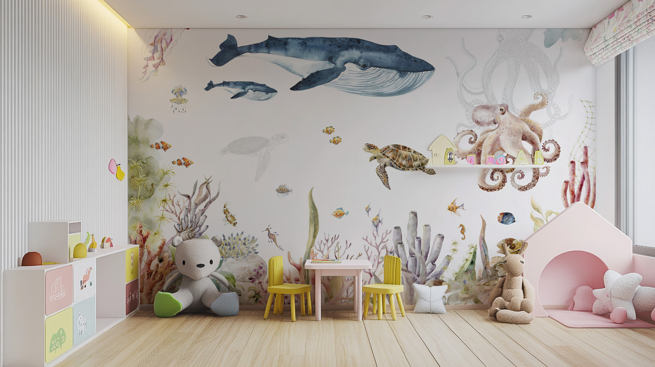 Underwater marine wallpaper featuring sea turtles and fish
