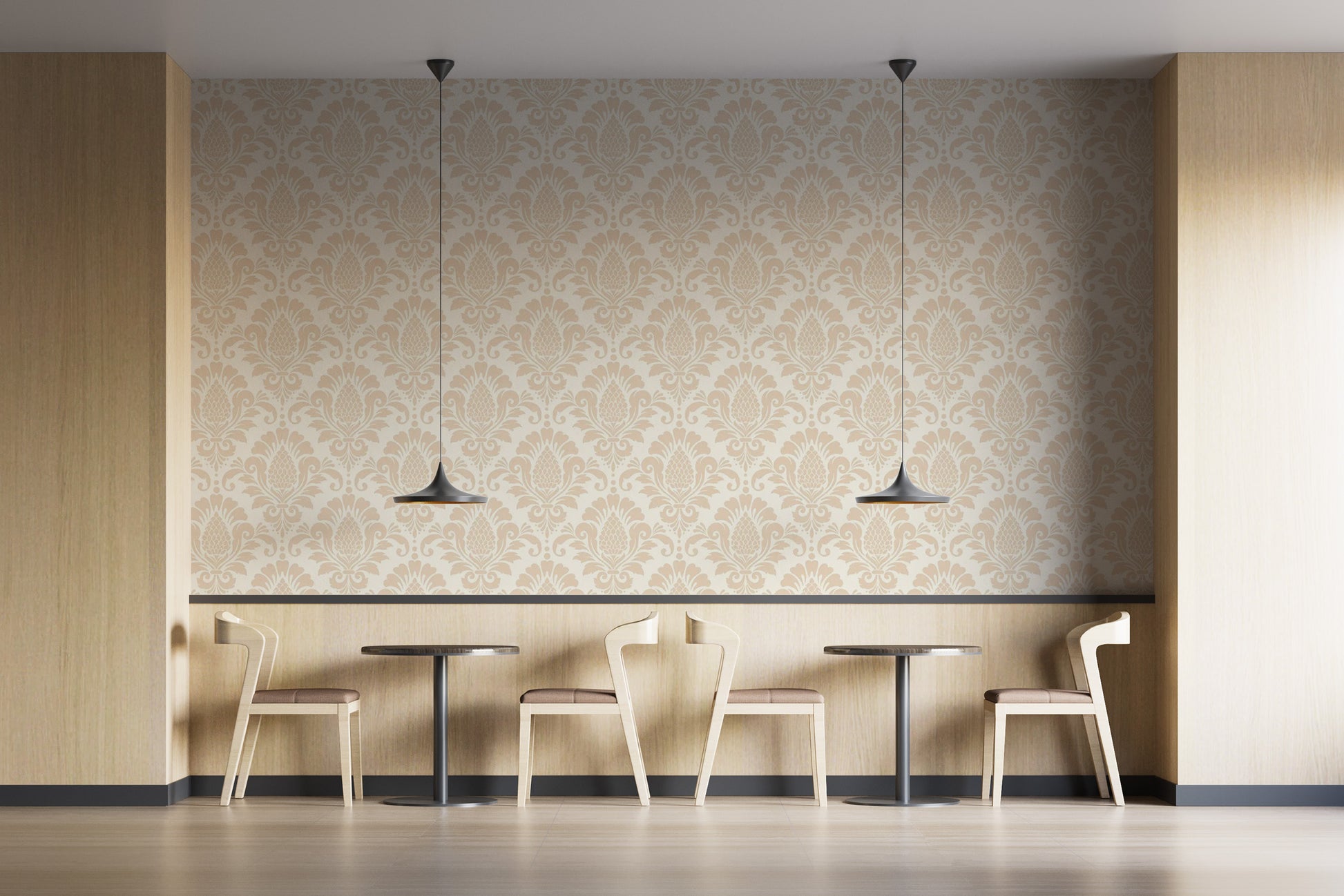 Stylish beige wall murals with damask motif
