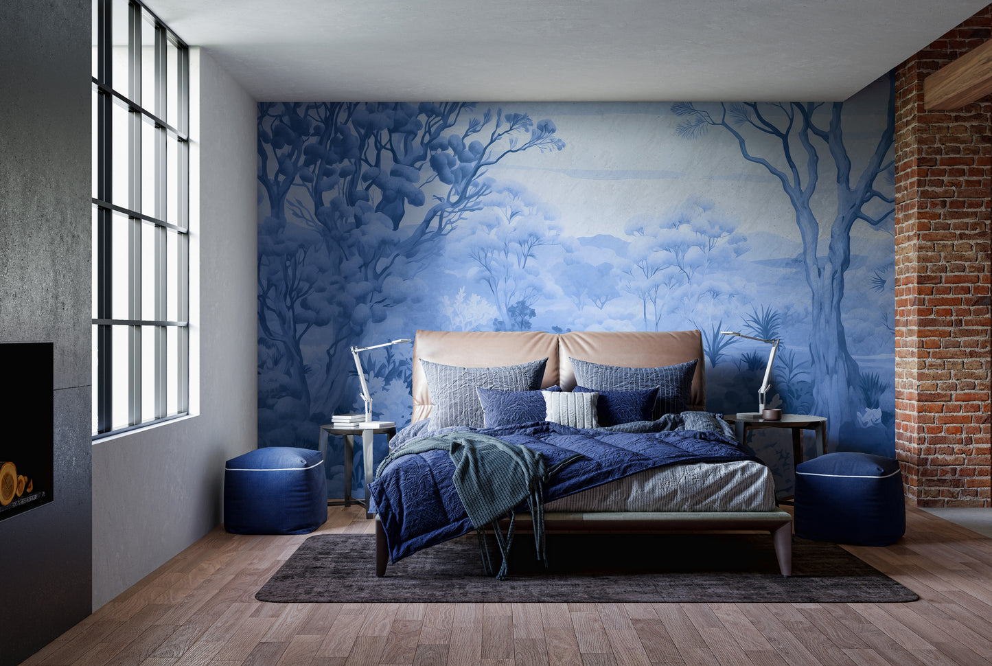 Autumn Forest Blue Color Wallpaper Mural - Giffywalls