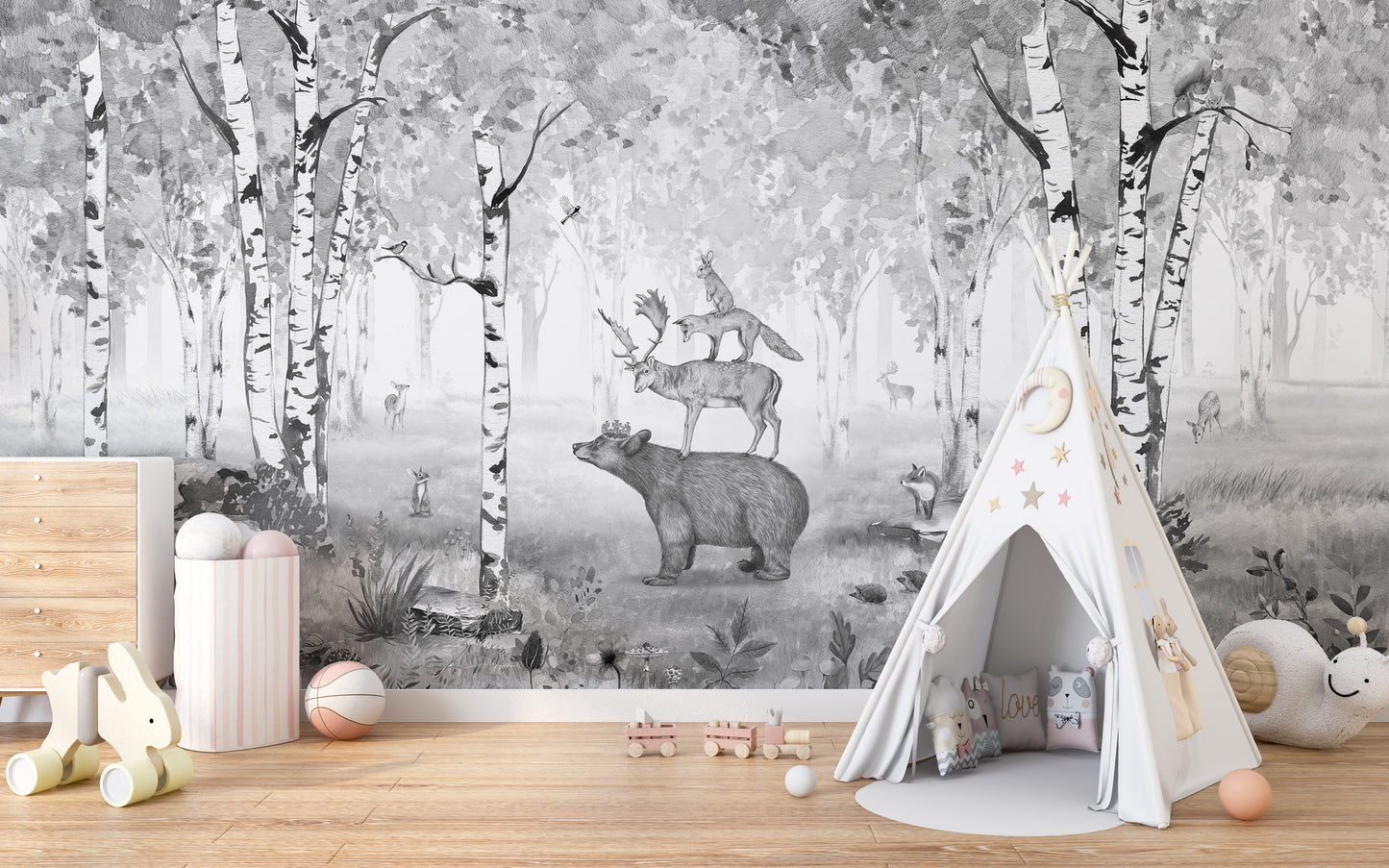 Bear King Grey Wallpaper Mural - Giffywalls