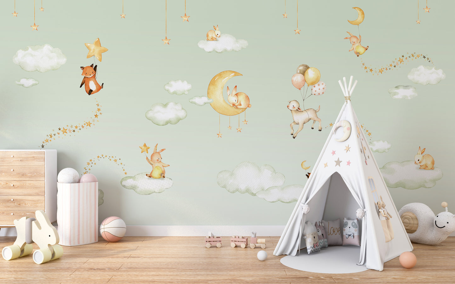 Green Sweet dreams wallpaper for kids room