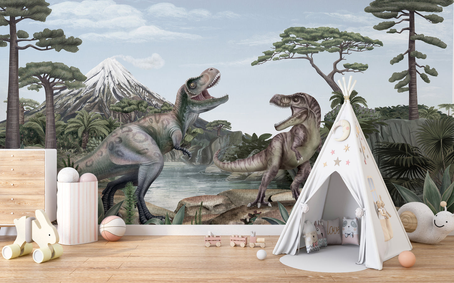 Terrific T-Rex Dinosaur Mural Wallpaper - Giffywalls