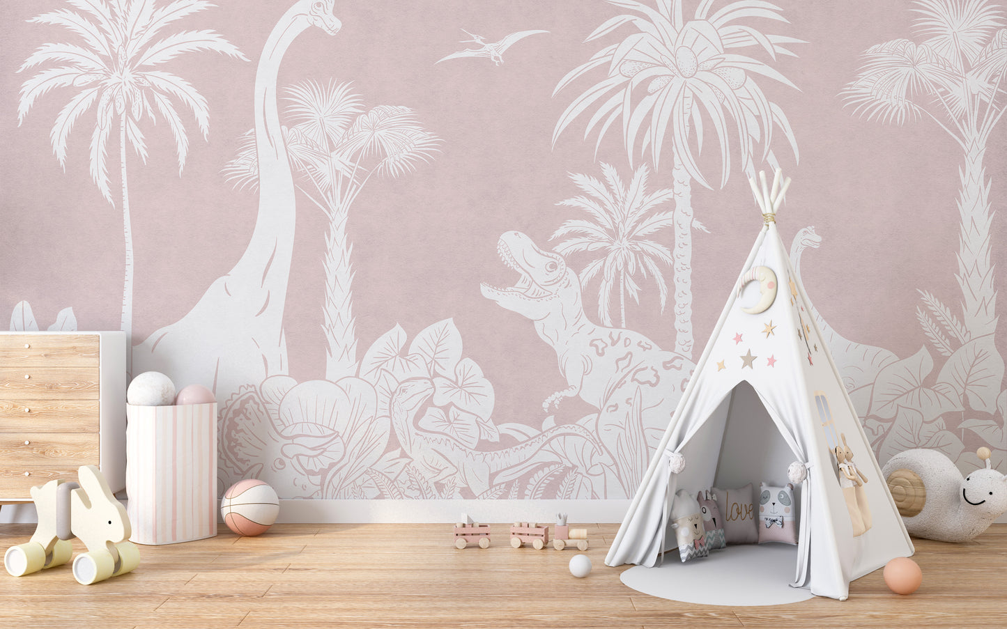 Monochrome Dino Pink Wall Mural