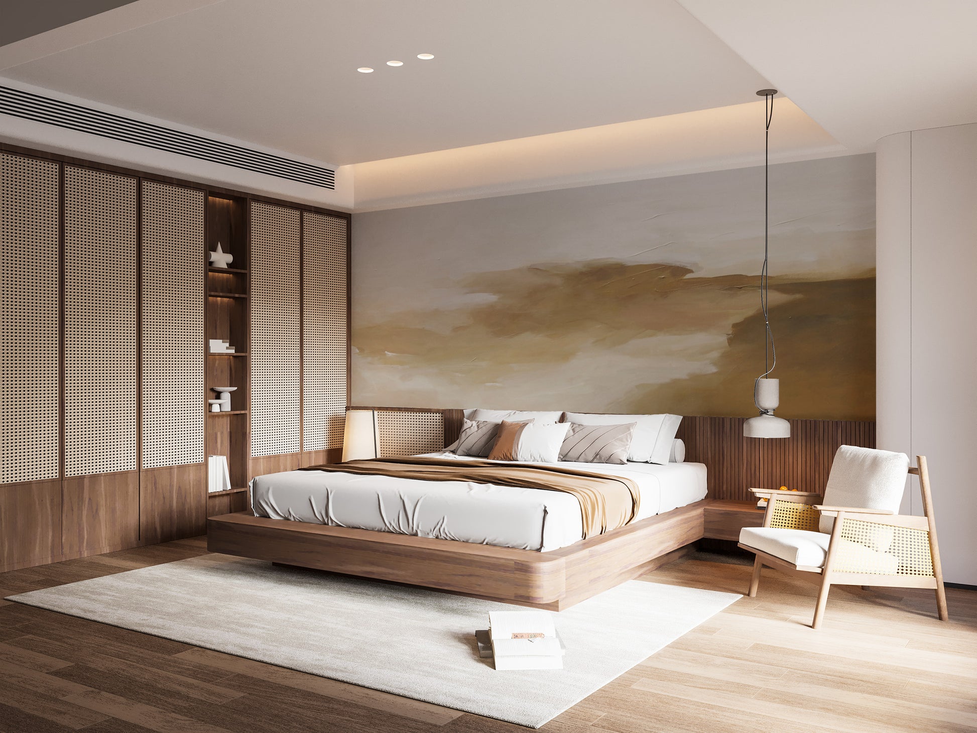 Modern golden abstract mural for interiors