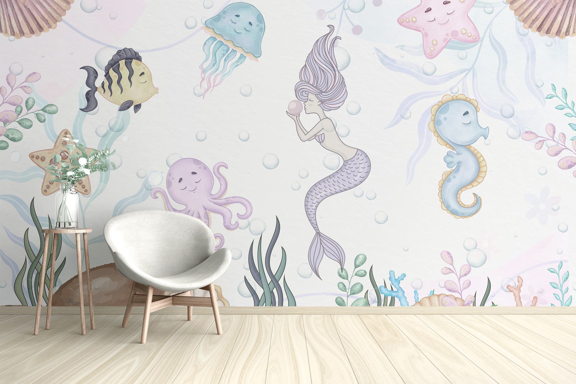 Vibrant aquatic playland wallpaper mural for a playful vibe