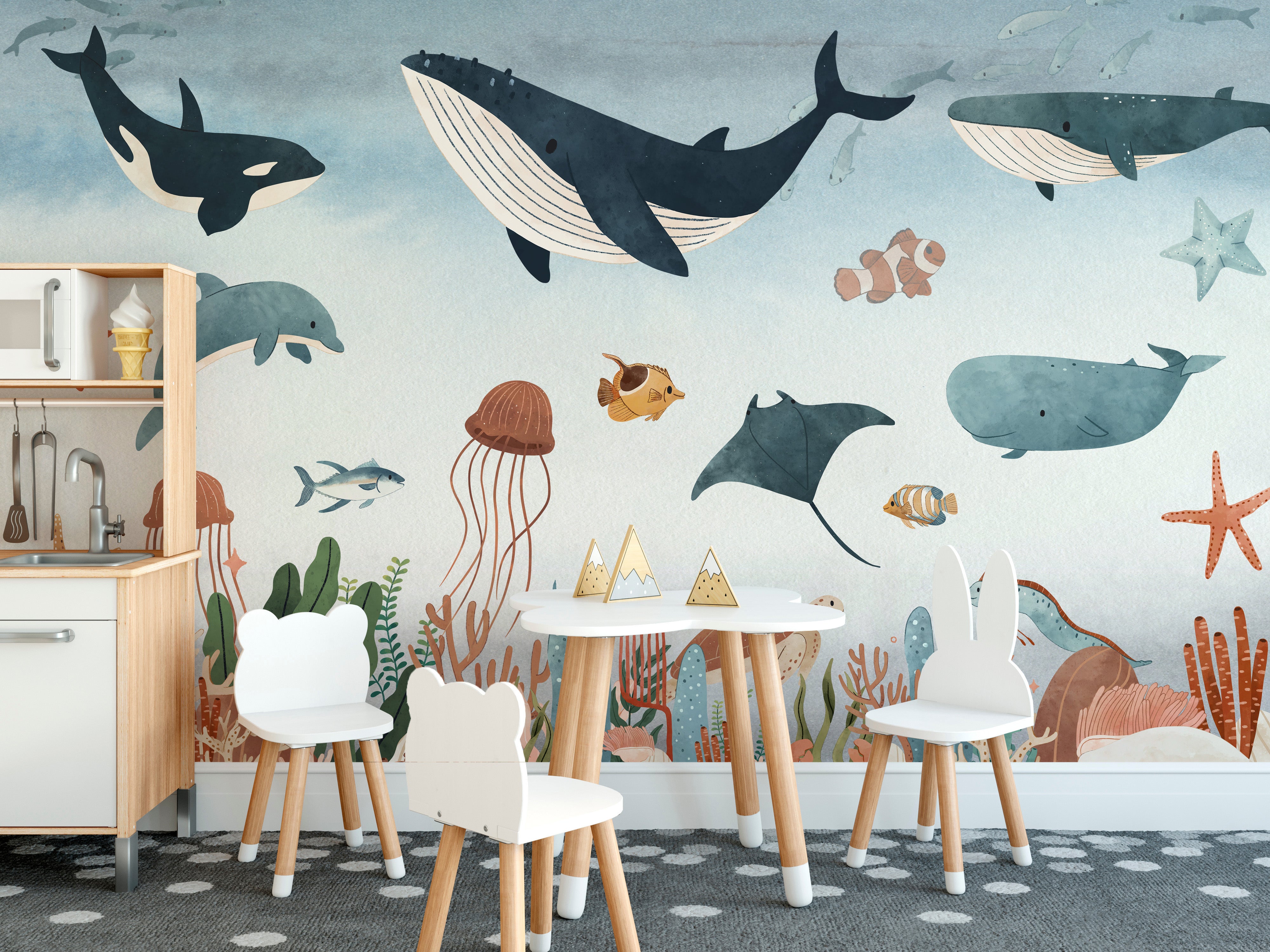 Artistic ocean tones wall mural elegance
