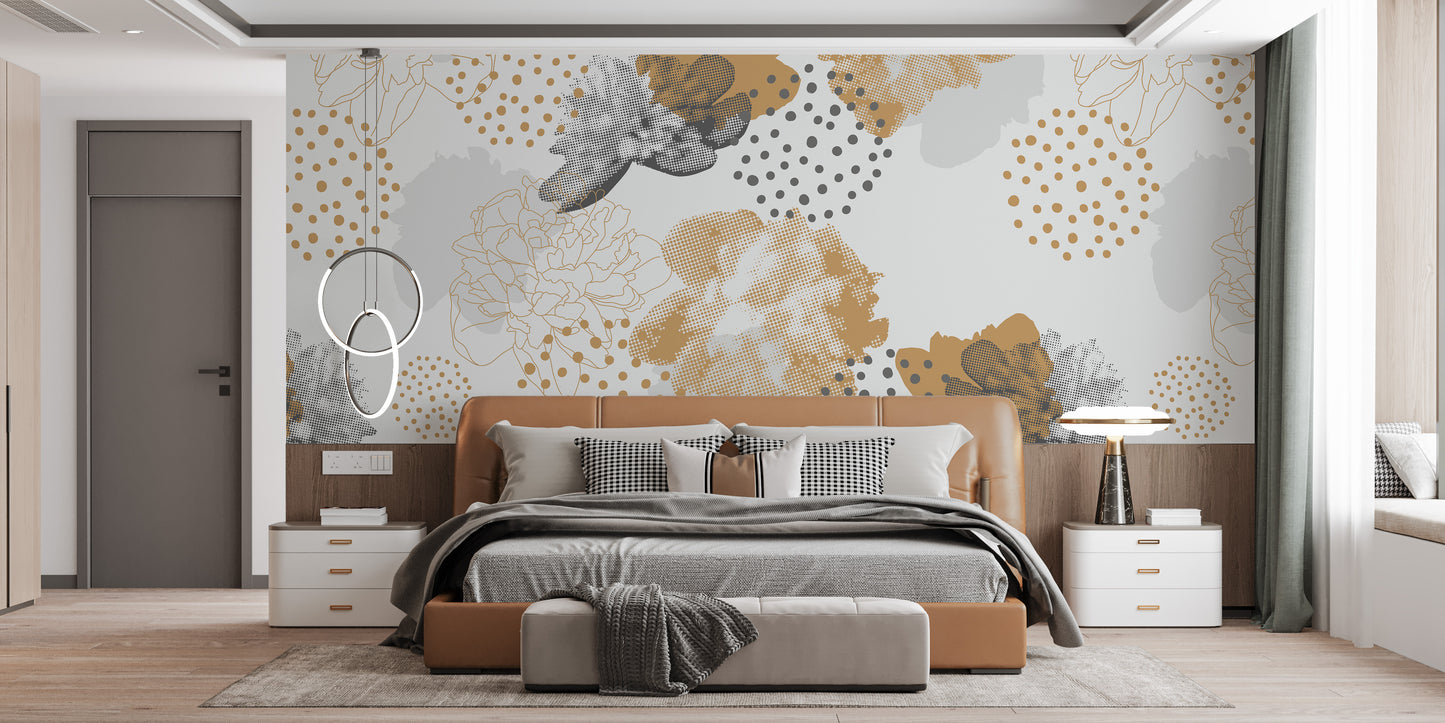 Contemporary floral wallpaper with gold