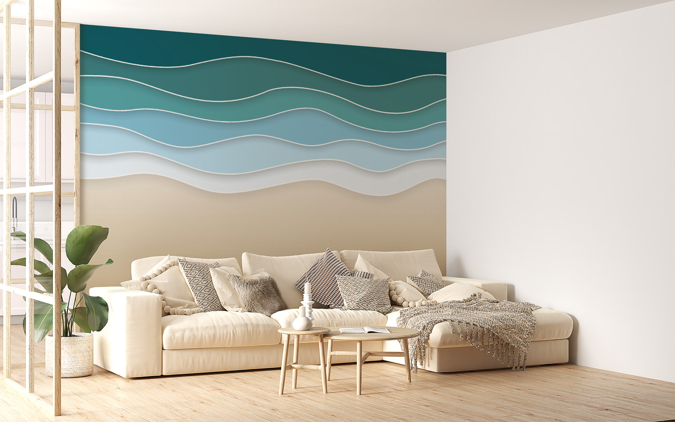 Ocean Embrace mural with tranquil layered waves