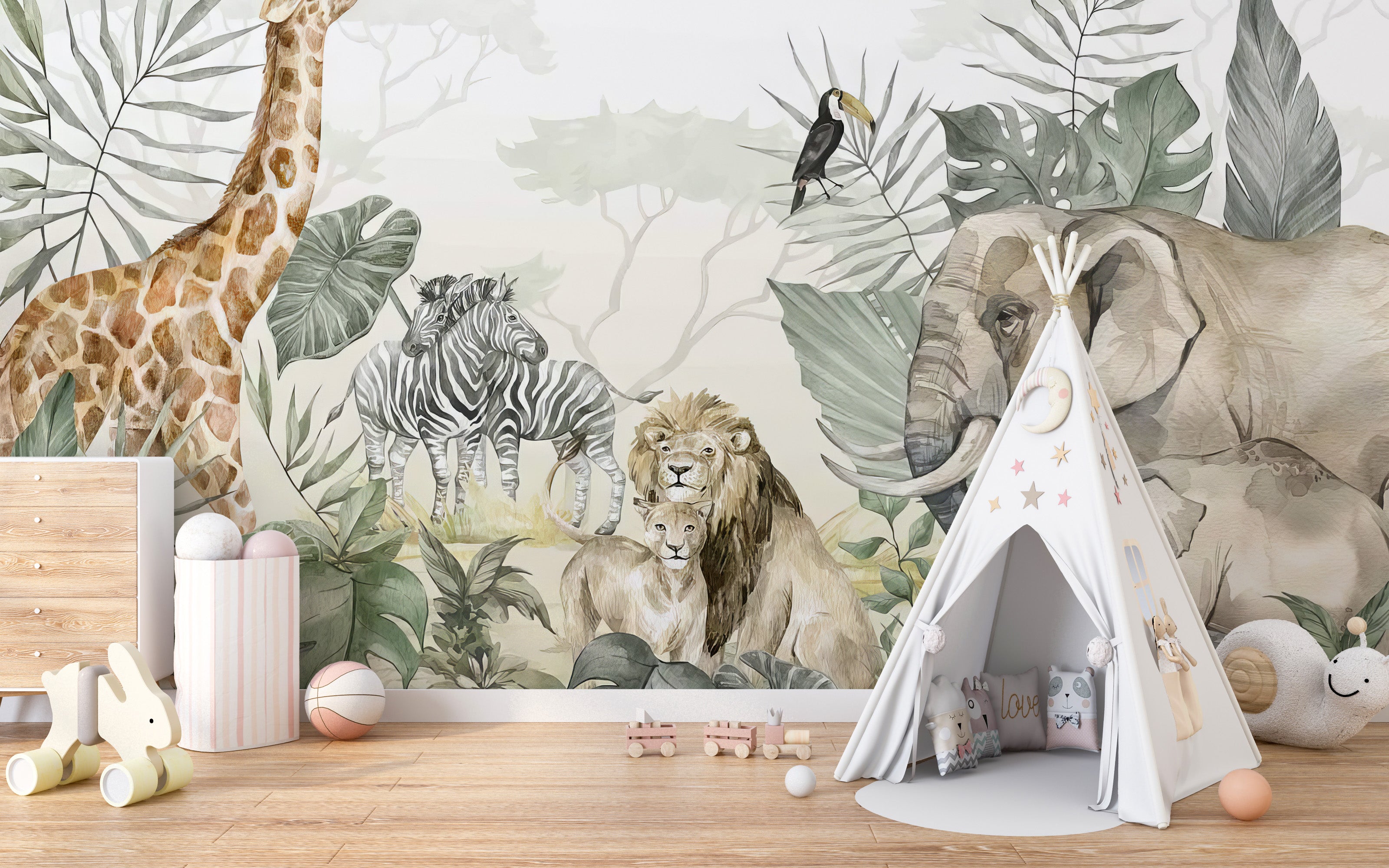 Stunning safari jungle wallpaper mural for nature lovers.
