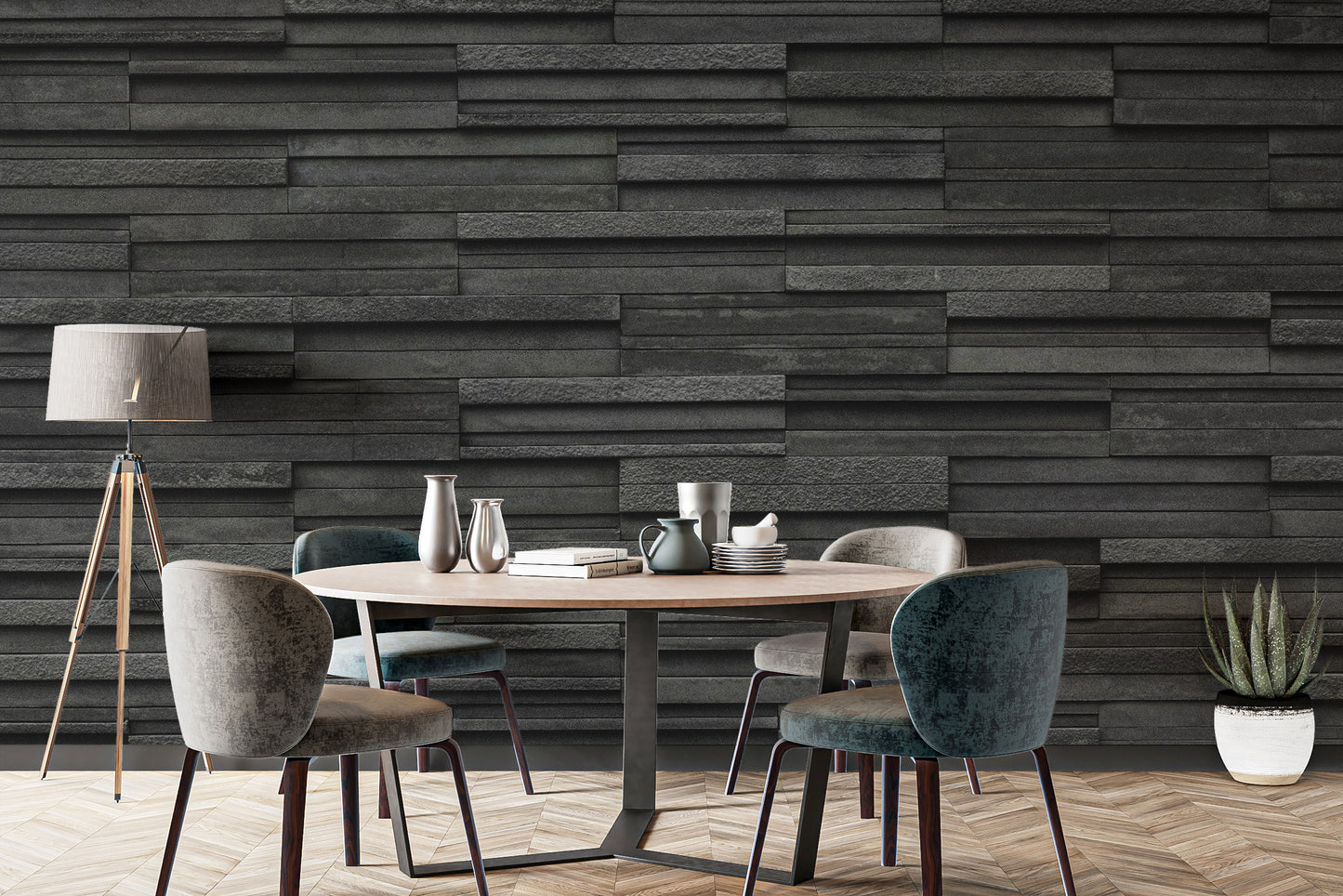 Textured Black Brick Slate Wallpaper Mural