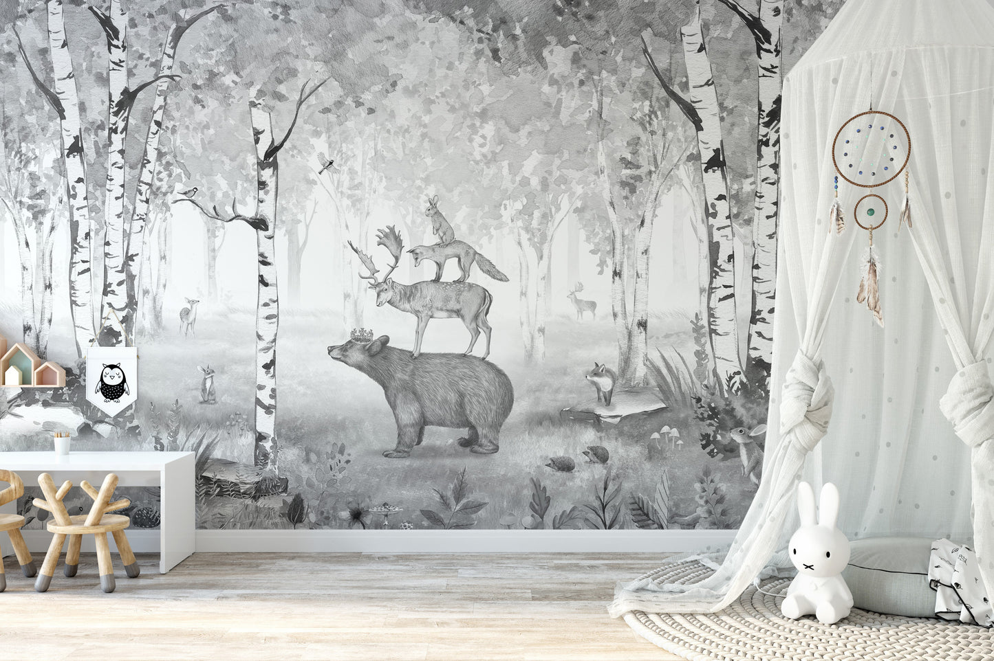 Bear King Grey Wallpaper Mural