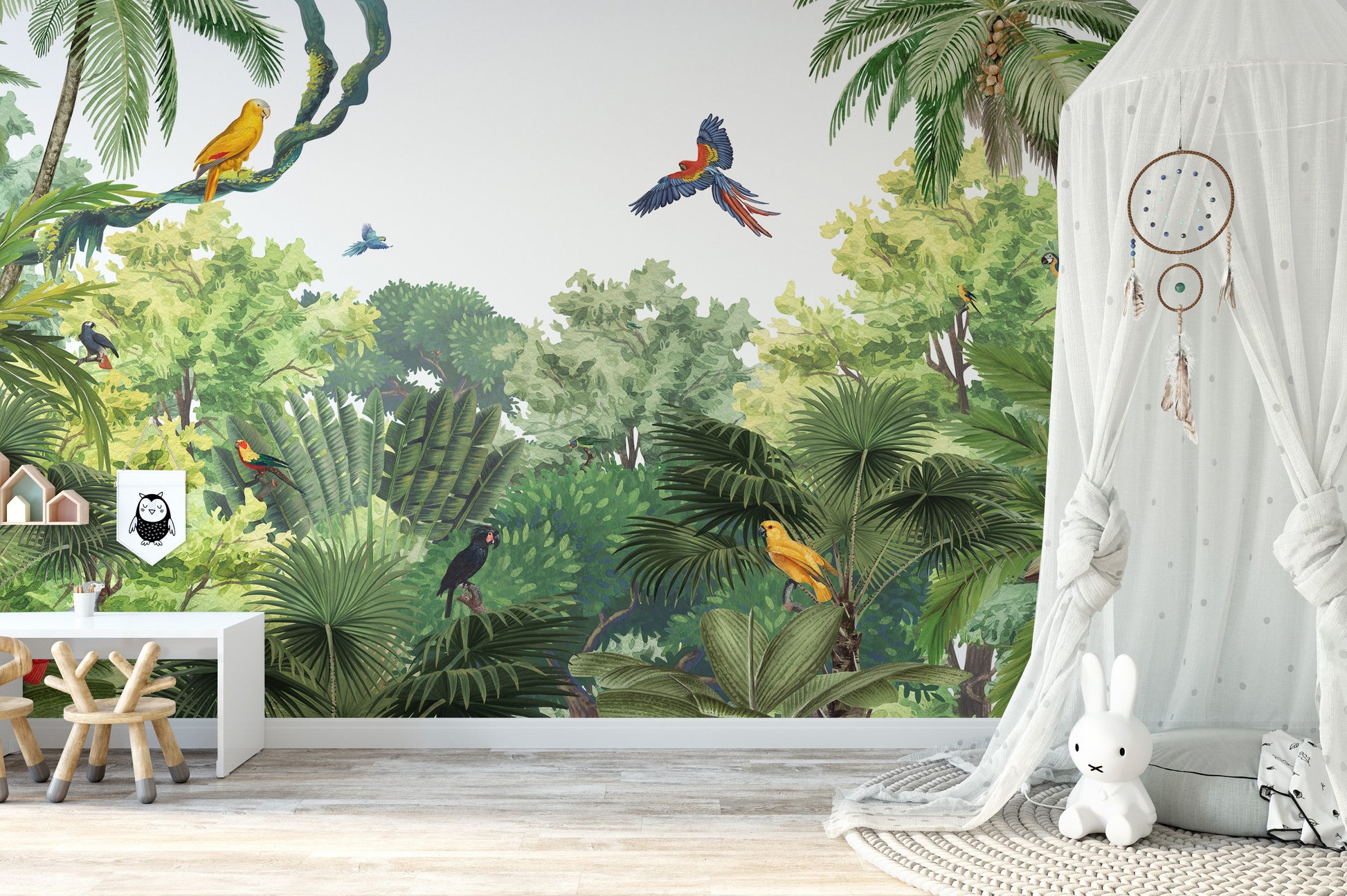 Lush green jungle wallpaper murals with nature-inspired design