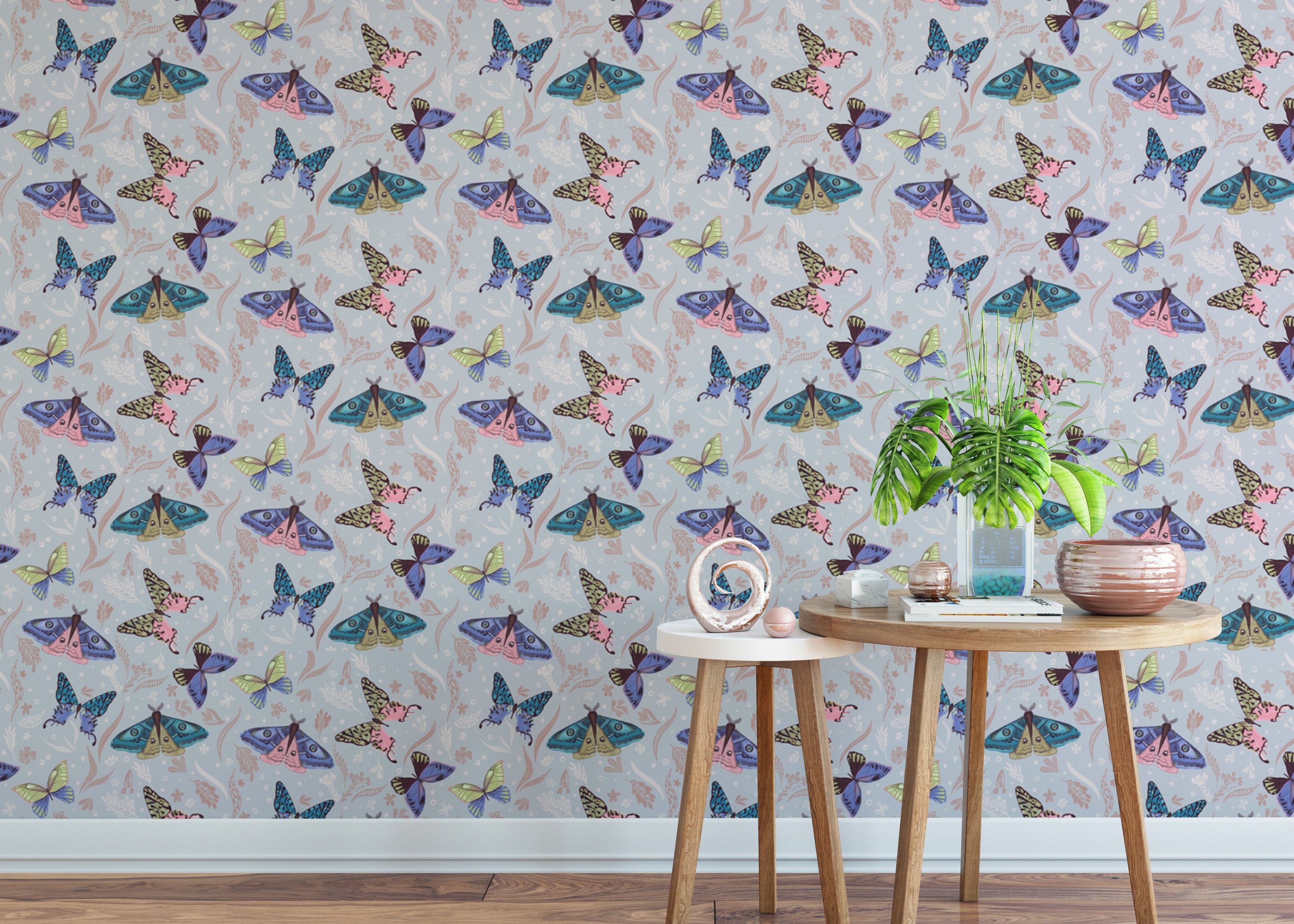 Artistic butterfly wallpaper mural with a vibrant color palette.
