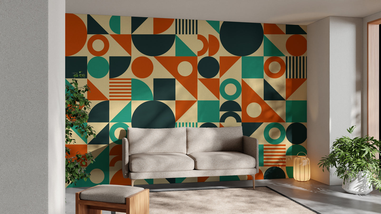 Orange & Green Mid Century Wallpaper Murals