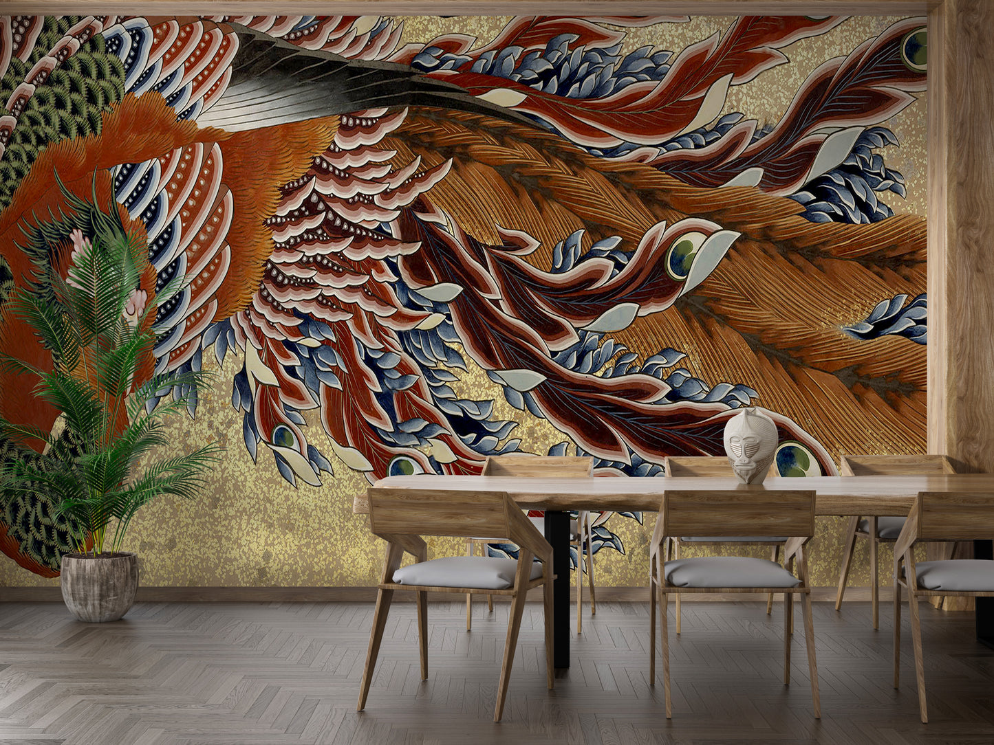 Vibrant painted peacock wall mural wallpaper
