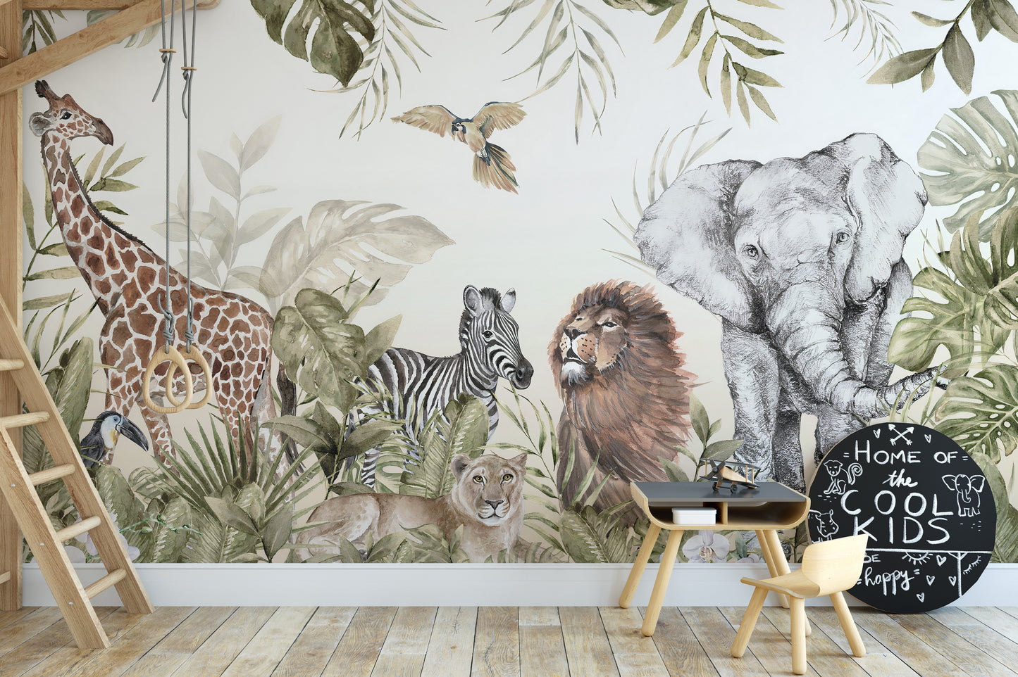 Watercolor Jungle Animal Wallpaper Murals