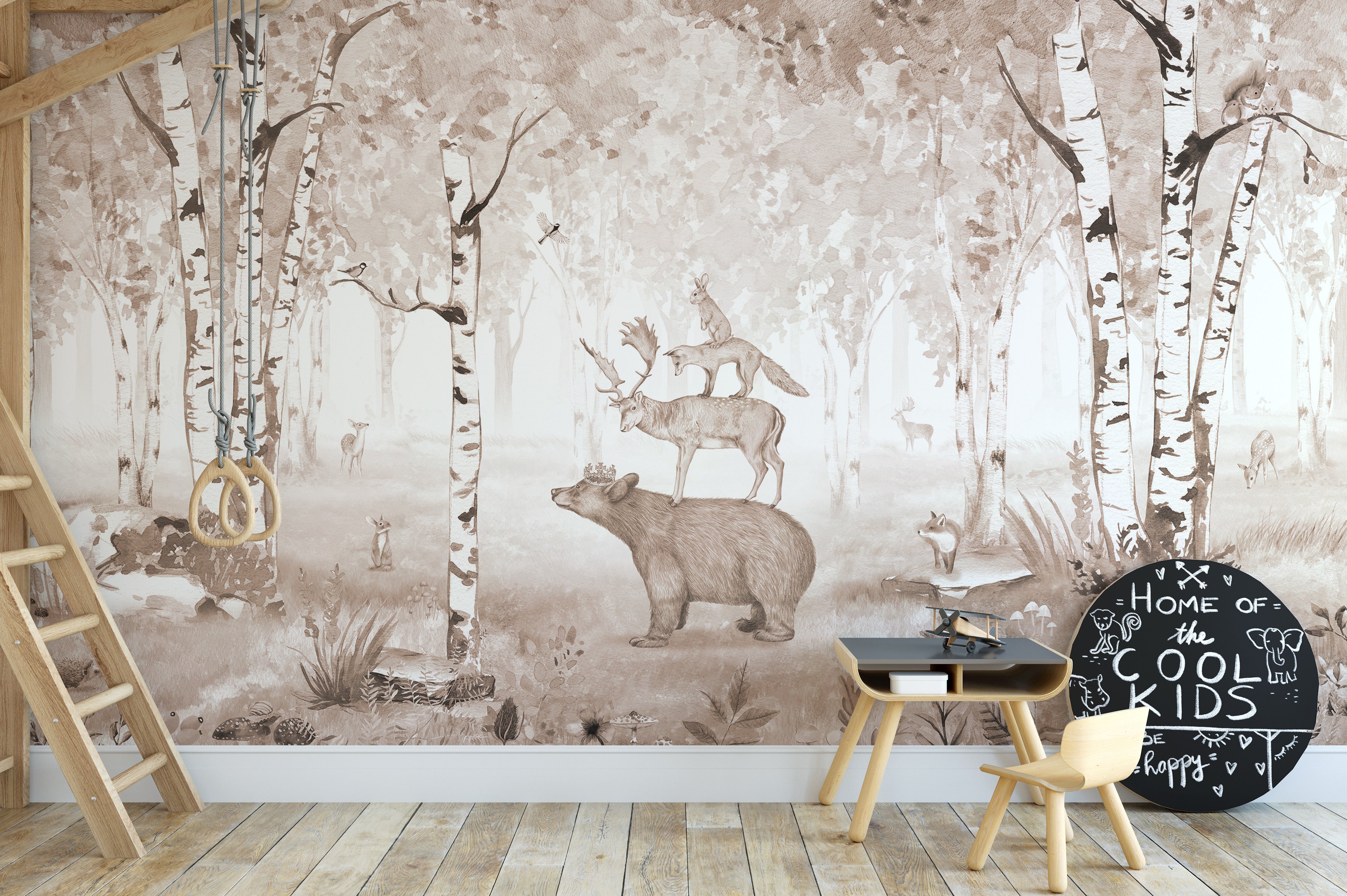 Woodland wallpaper showcasing brown bear and forest life