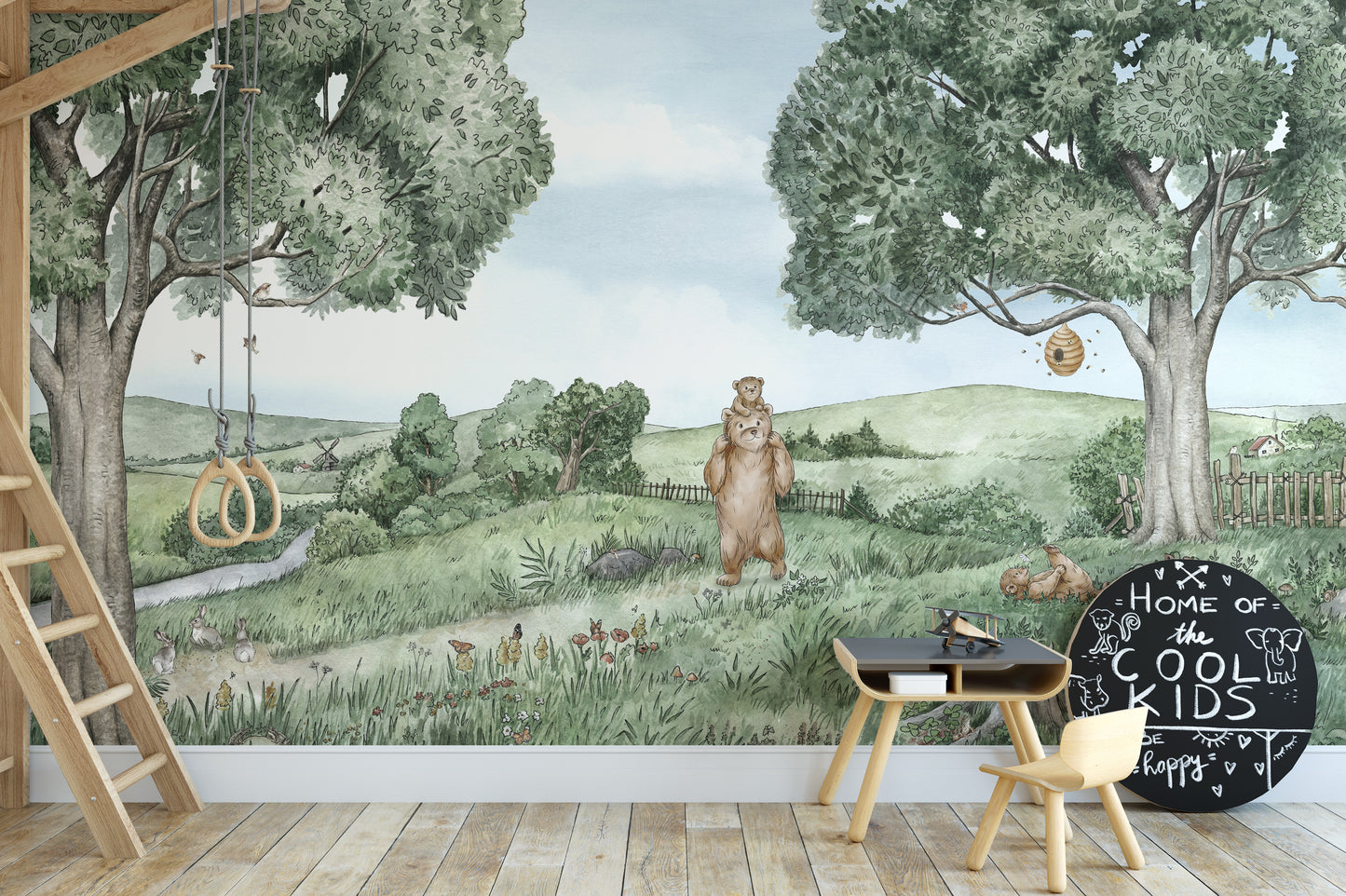 Bear and Bees Wallpaper Mural