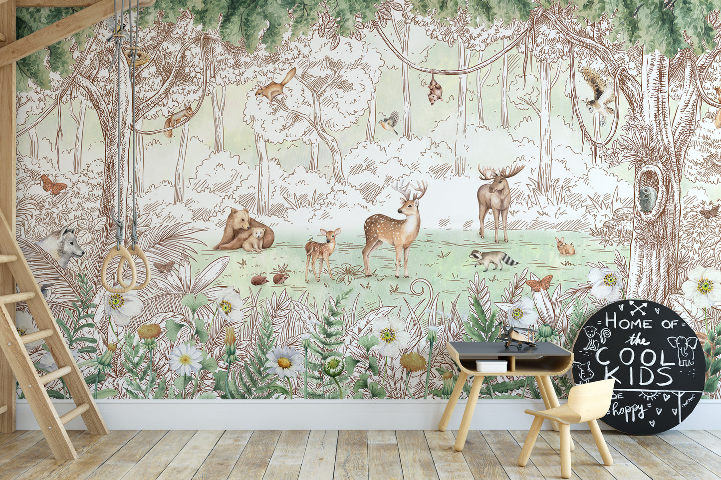 Forest friends in spring season wallpaper for walls