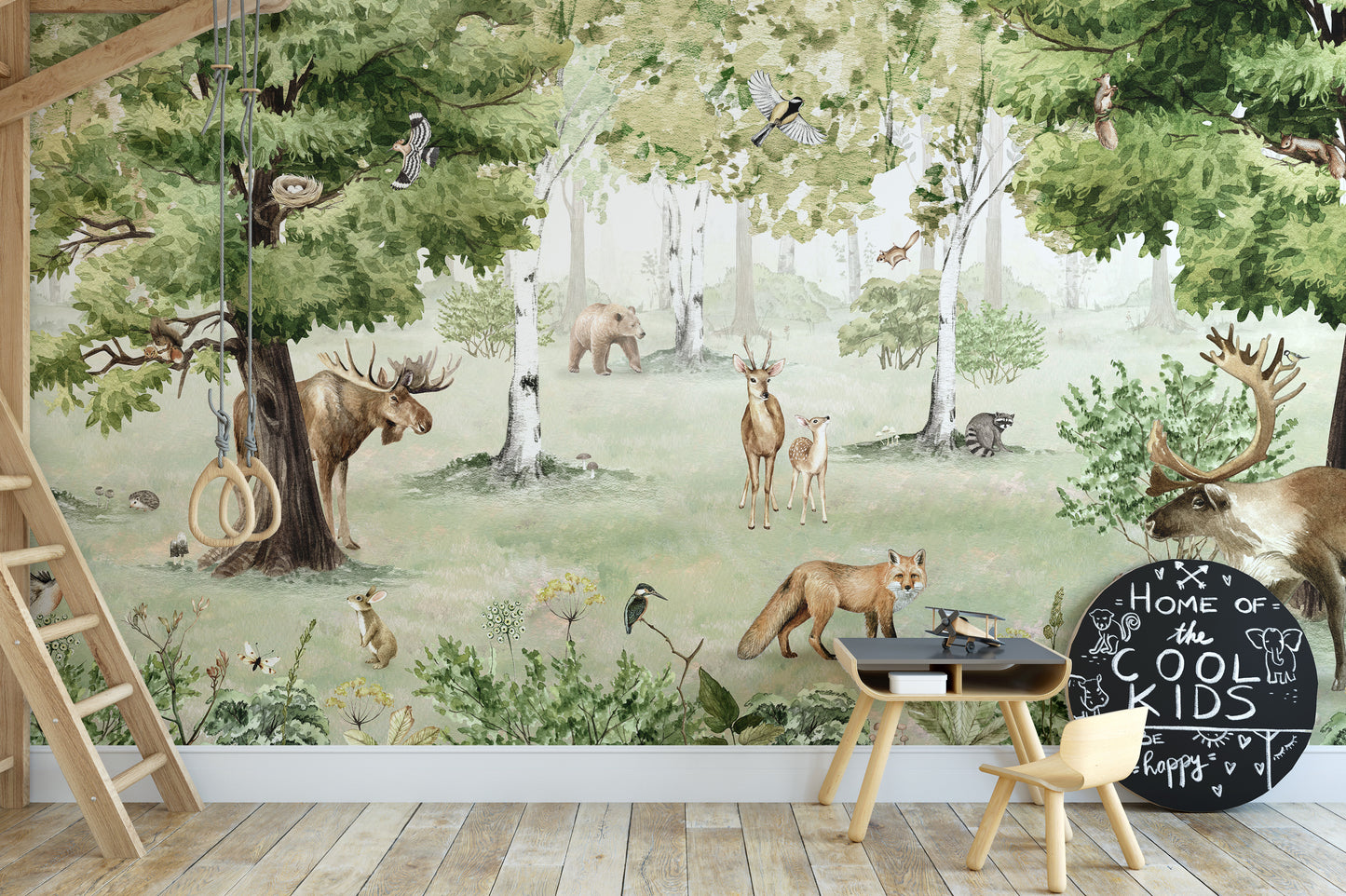 Watercolor Woodland Wonders Mural Wallpaper