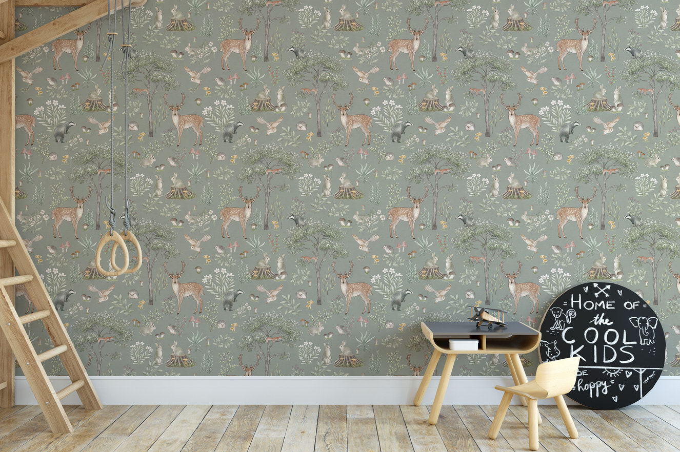 Sage Green Wildlife Wallpaper