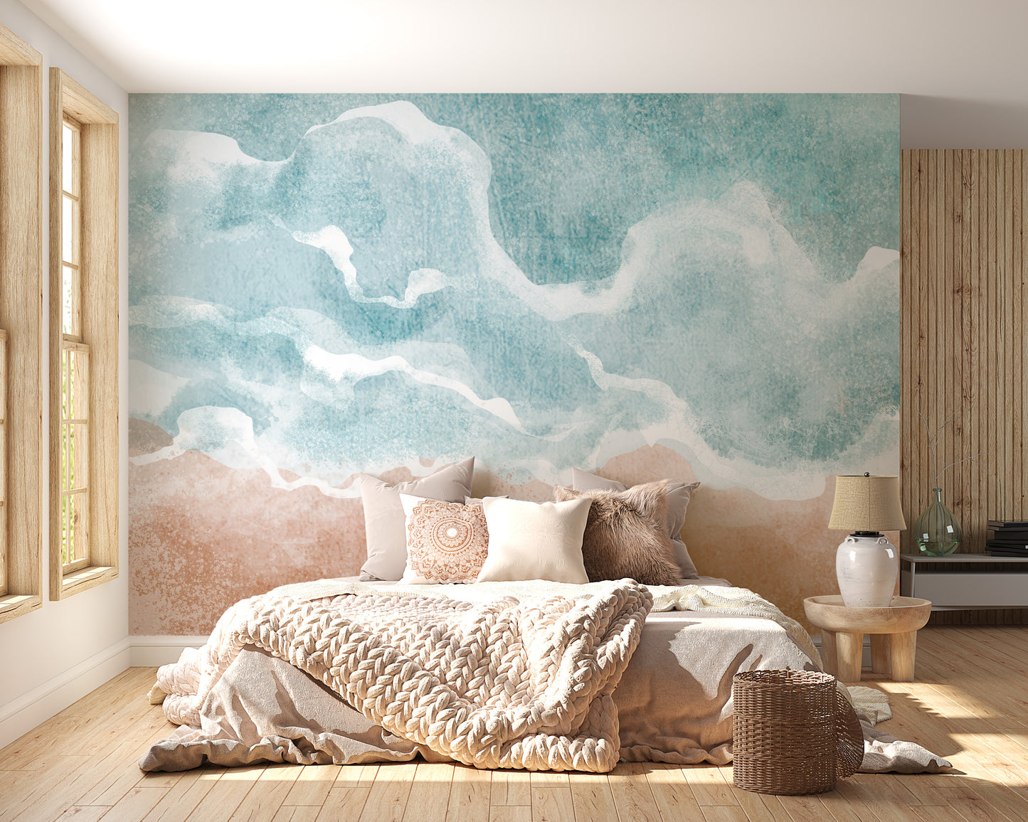 Boho Sea Beach Waves Wall Mural