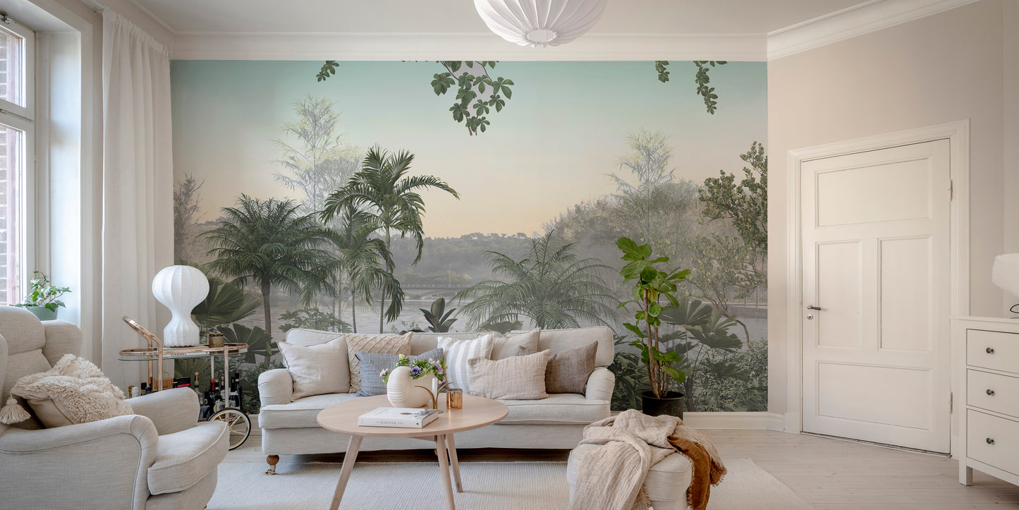 Tropical Trees Under Cerulean Skies Wallpaper Mural