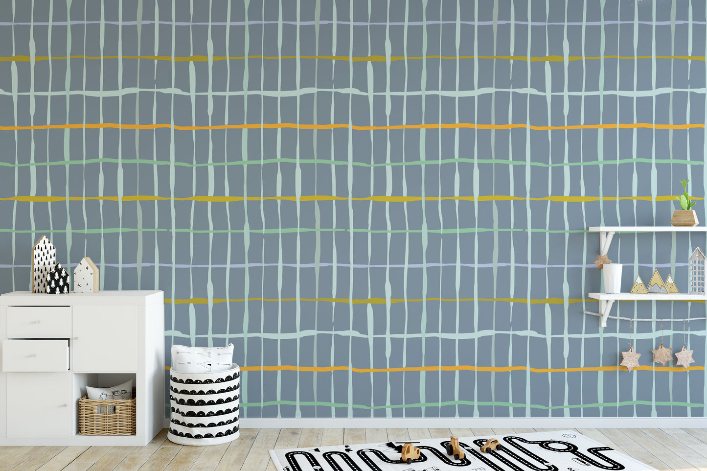 Handdrawn lines design in soothing slate blue tones
